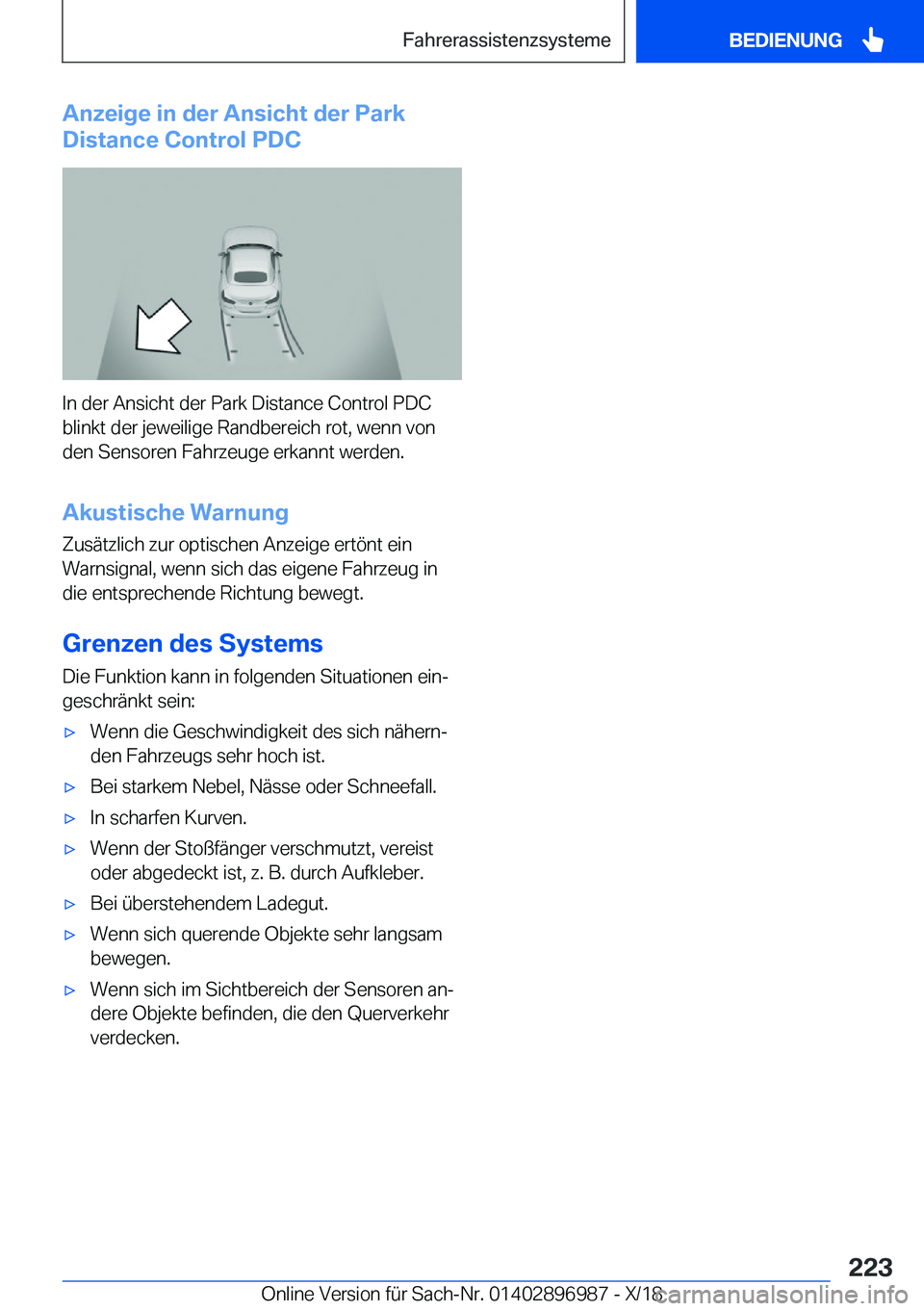 BMW Z4 2019  Betriebsanleitungen (in German) �A�n�z�e�i�g�e��i�n��d�e�r��A�n�s�i�c�h�t��d�e�r��P�a�r�k
�D�i�s�t�a�n�c�e��C�o�n�t�r�o�l��P�D�C
�I�n��d�e�r��A�n�s�i�c�h�t��d�e�r��P�a�r�k��D�i�s�t�a�n�c�e��C�o�n�t�r�o�l��P�D�C
�b�l�i�