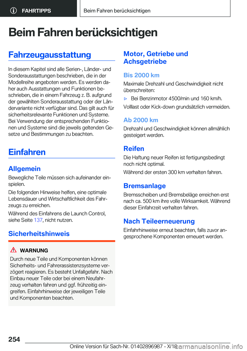 BMW Z4 2019  Betriebsanleitungen (in German) �B�e�i�m��F�a�h�r�e�n��b�e�r�