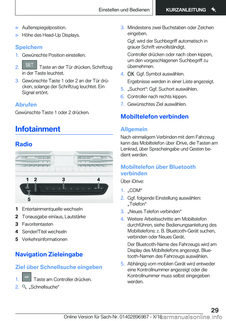 BMW Z4 2019  Betriebsanleitungen (in German) x�A�u�