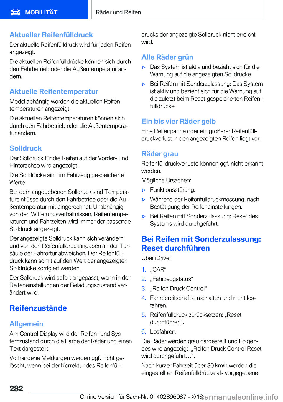 BMW Z4 2019  Betriebsanleitungen (in German) �A�k�t�u�e�l�l�e�r��R�e�i�f�e�n�f�