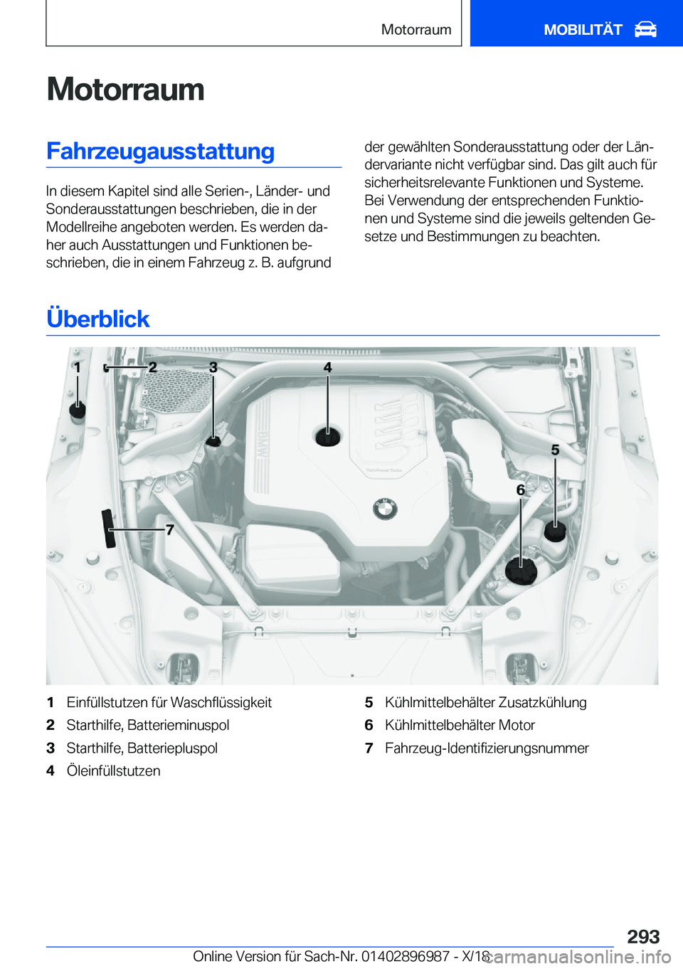 BMW Z4 2019  Betriebsanleitungen (in German) �M�o�t�o�r�r�a�u�m�F�a�h�r�z�e�u�g�a�u�s�s�t�a�t�t�u�n�g
�I�n��d�i�e�s�e�m��K�a�p�i�t�e�l��s�i�n�d��a�l�l�e��S�e�r�i�e�n�-�,��L�
