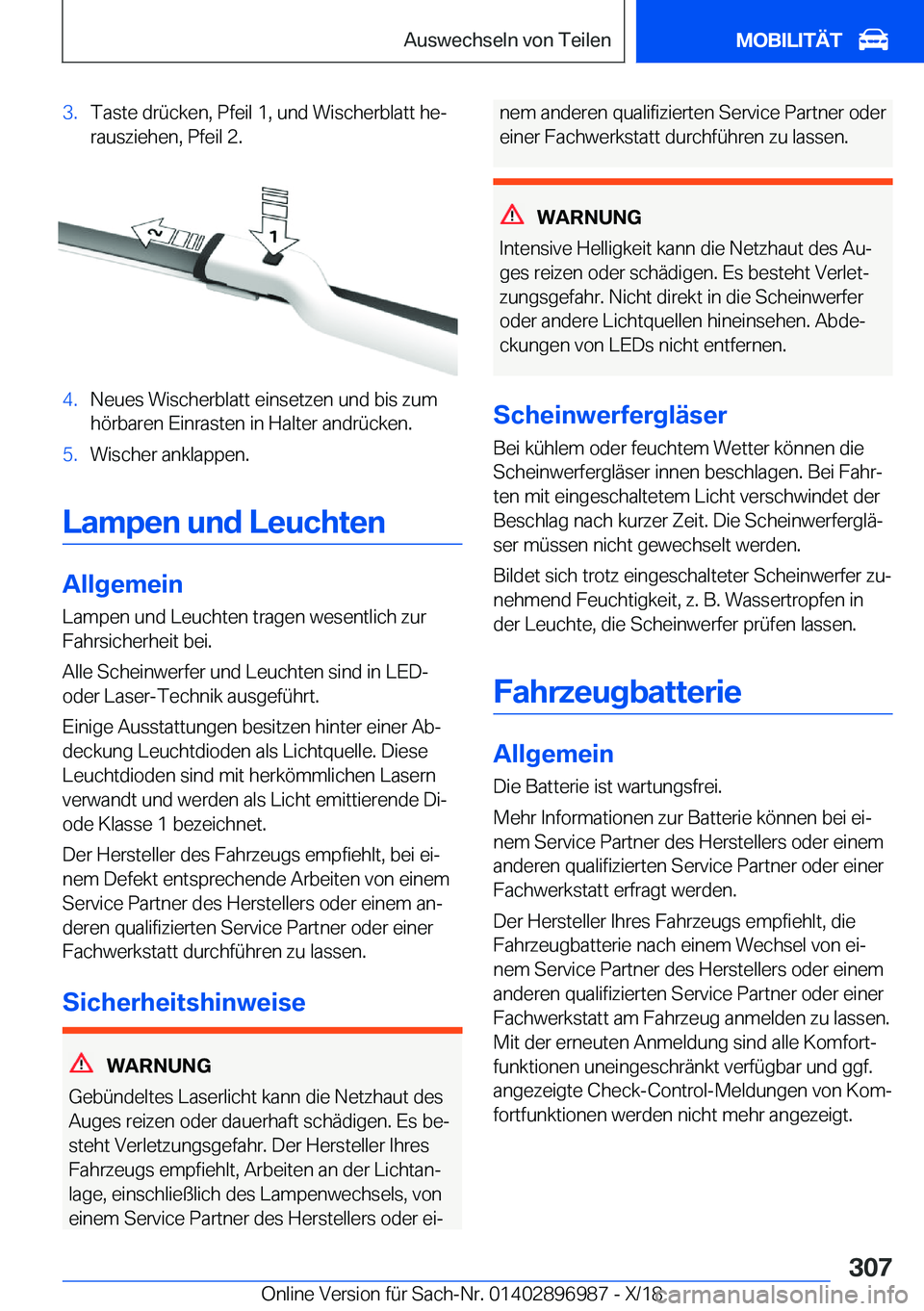 BMW Z4 2019  Betriebsanleitungen (in German) �3�.�T�a�s�t�e��d�r�