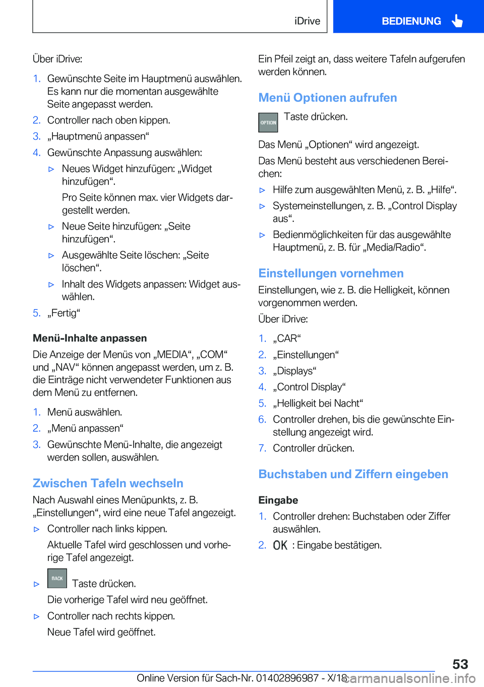 BMW Z4 2019  Betriebsanleitungen (in German) �
