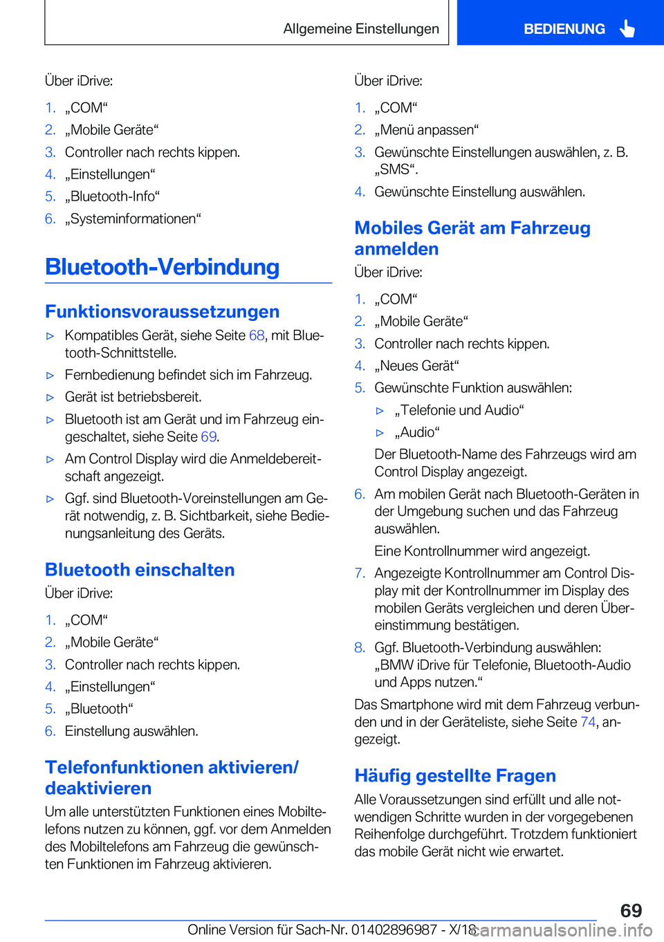 BMW Z4 2019  Betriebsanleitungen (in German) �