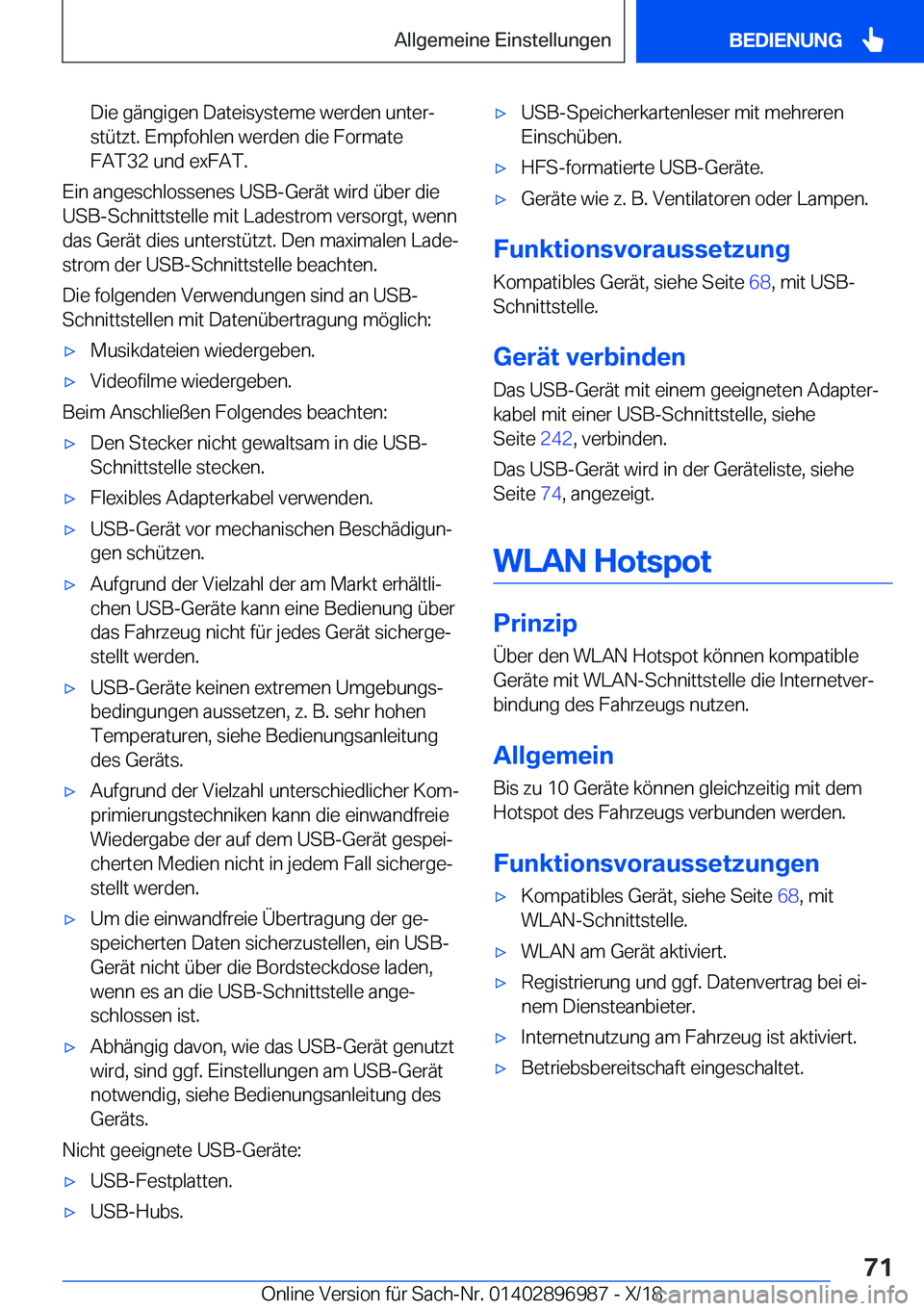 BMW Z4 2019  Betriebsanleitungen (in German) �D�i�e��g�
