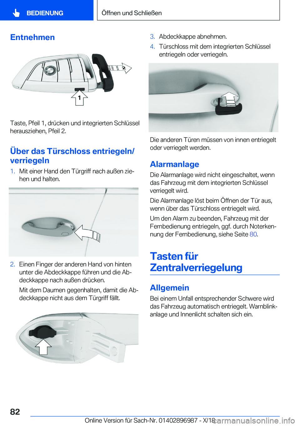 BMW Z4 2019  Betriebsanleitungen (in German) �E�n�t�n�e�h�m�e�n
�T�a�s�t�e�,��P�f�e�i�l��1�,��d�r�