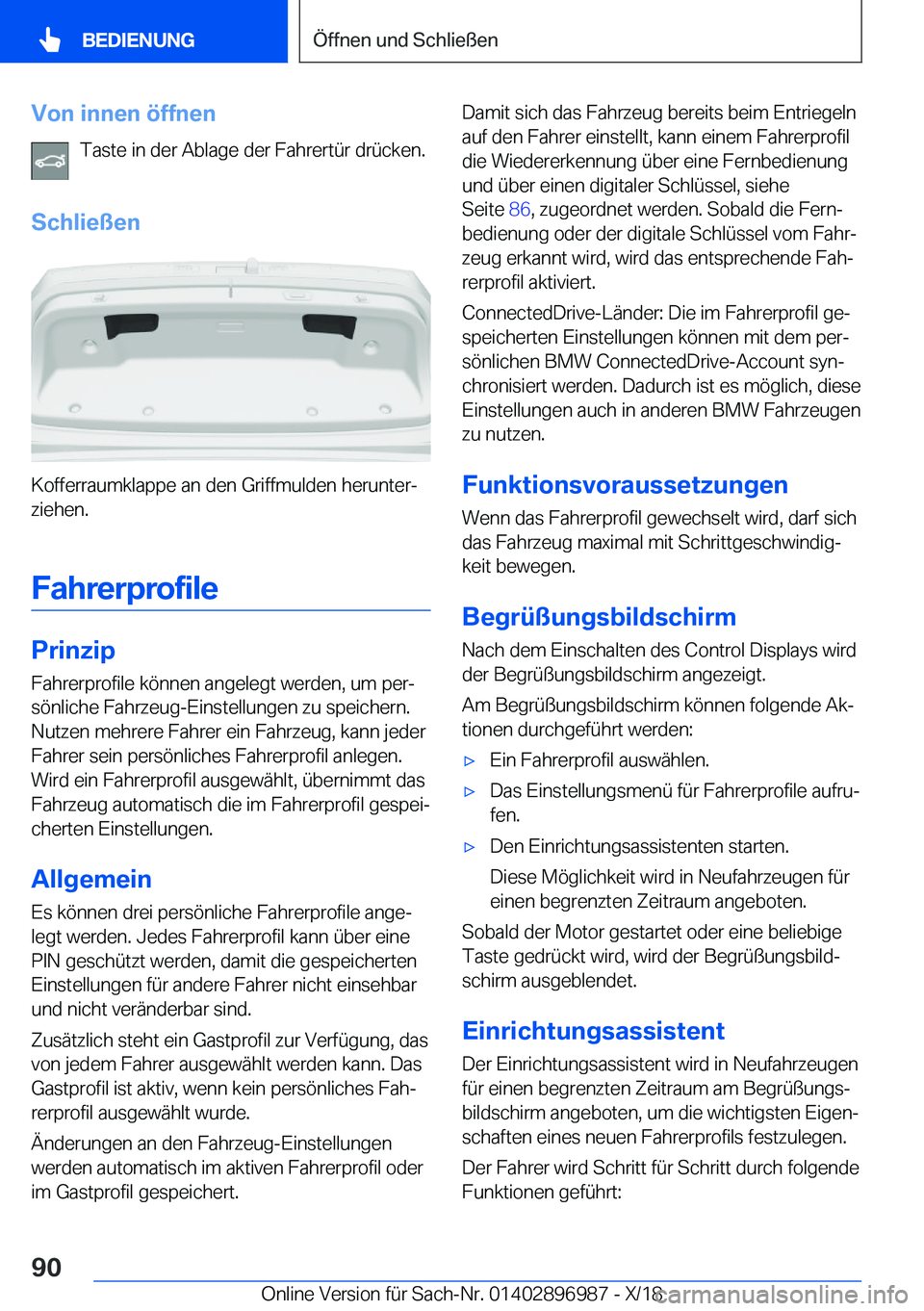BMW Z4 2019  Betriebsanleitungen (in German) �V�o�n��i�n�n�e�n��