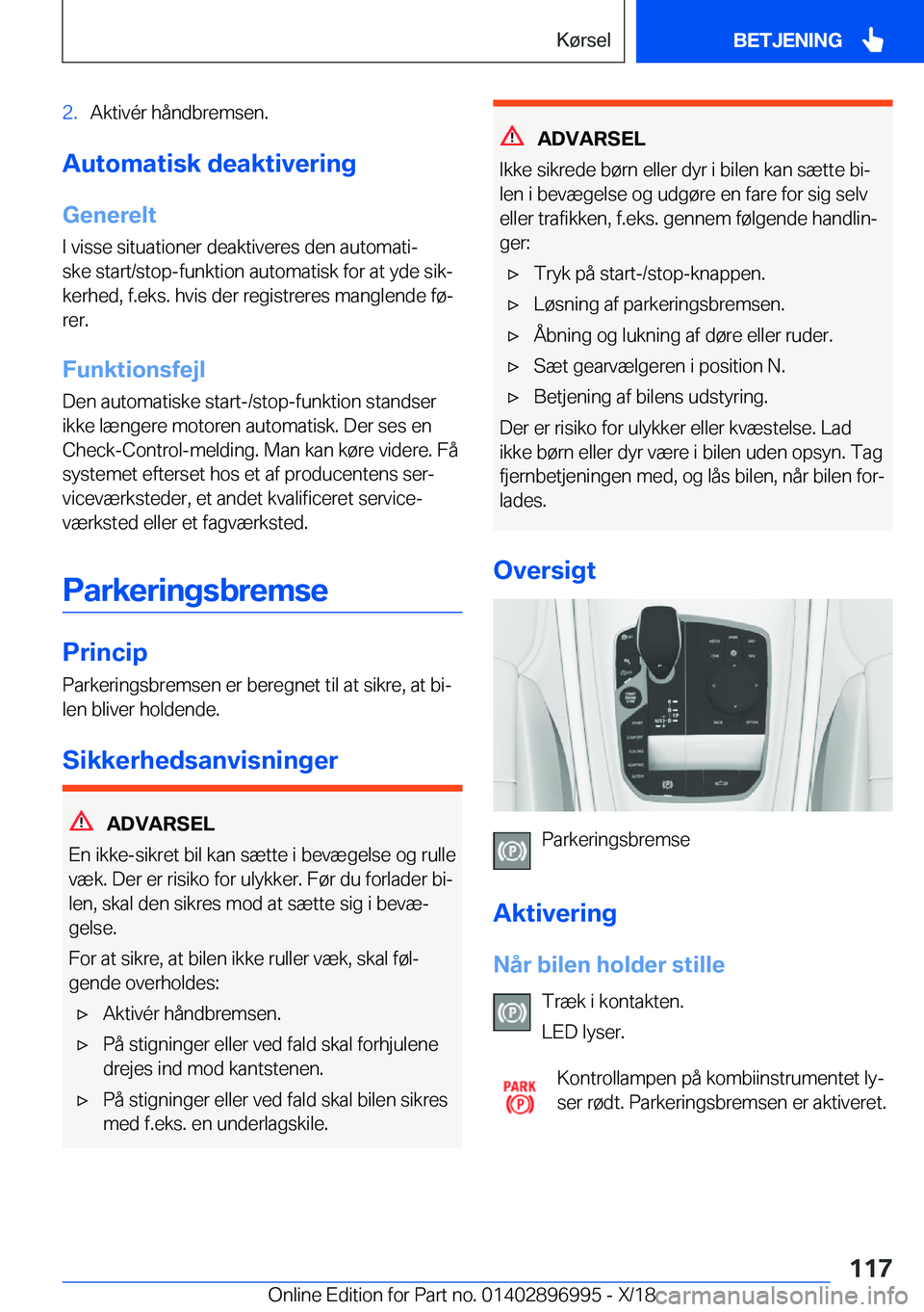 BMW Z4 2019  InstruktionsbØger (in Danish) �2�.�A�k�t�i�v�