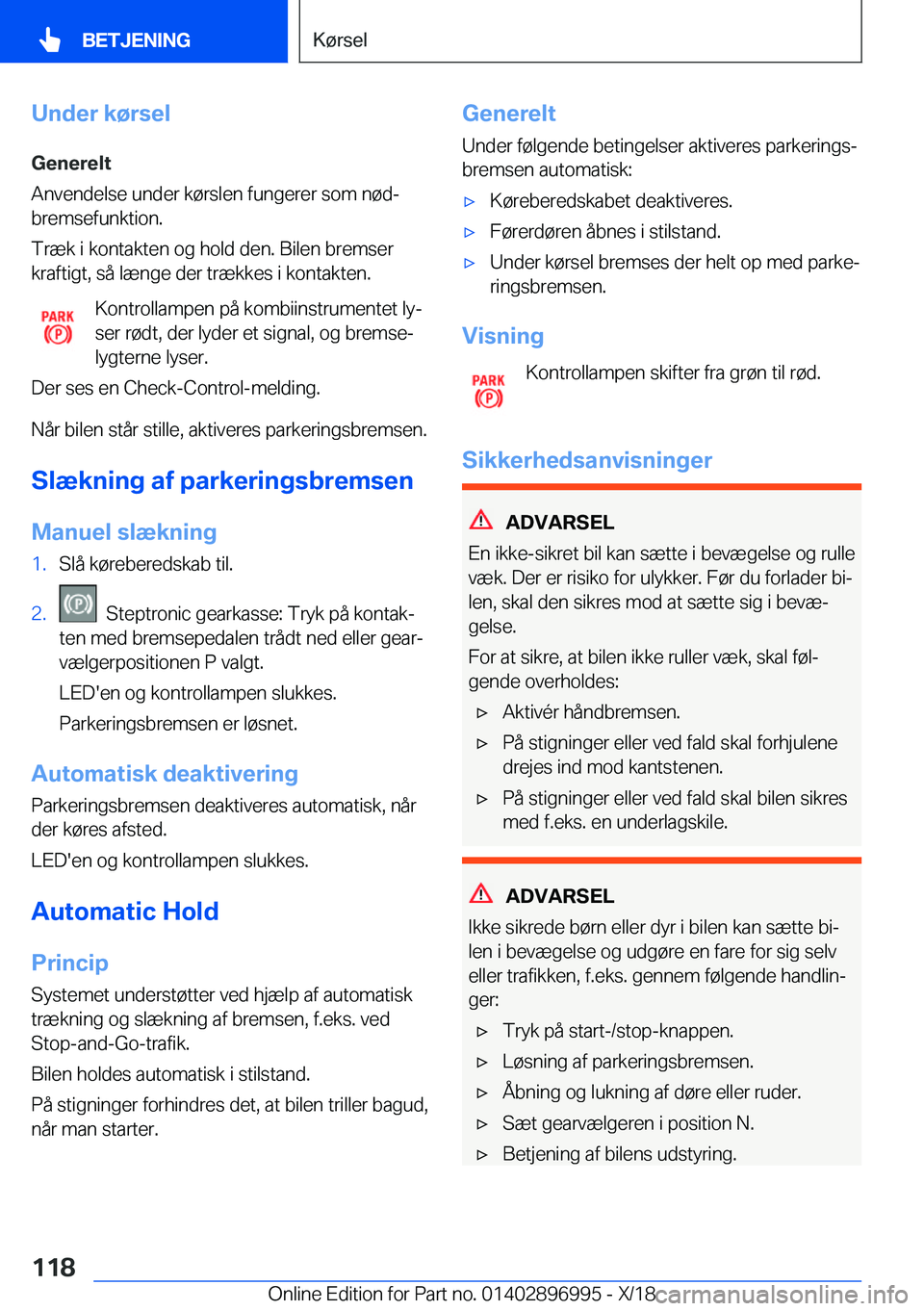 BMW Z4 2019  InstruktionsbØger (in Danish) �U�n�d�e�r��k�