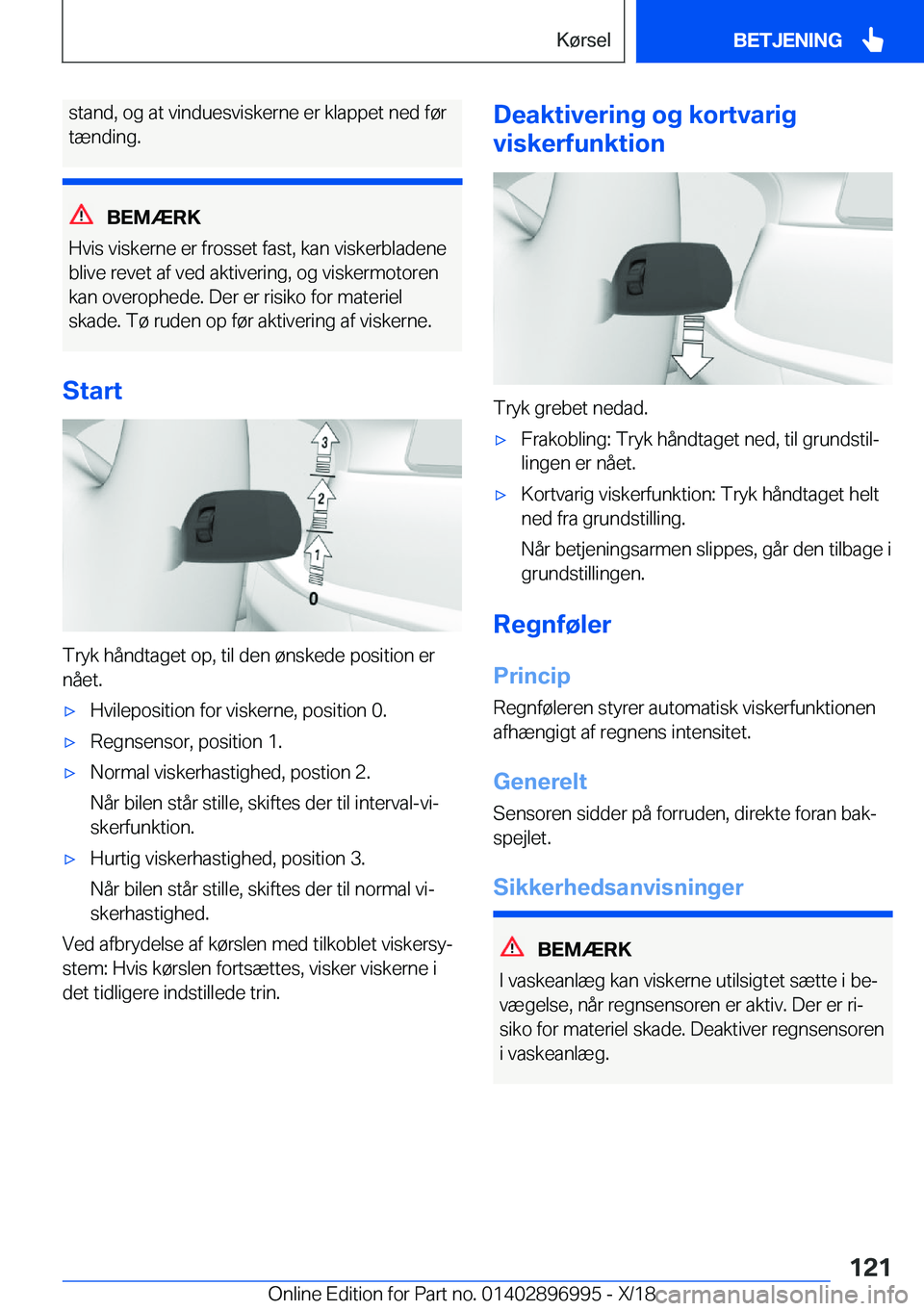 BMW Z4 2019  InstruktionsbØger (in Danish) �s�t�a�n�d�,��o�g��a�t��v�i�n�d�u�e�s�v�i�s�k�e�r�n�e��e�r��k�l�a�p�p�e�t��n�e�d��f�