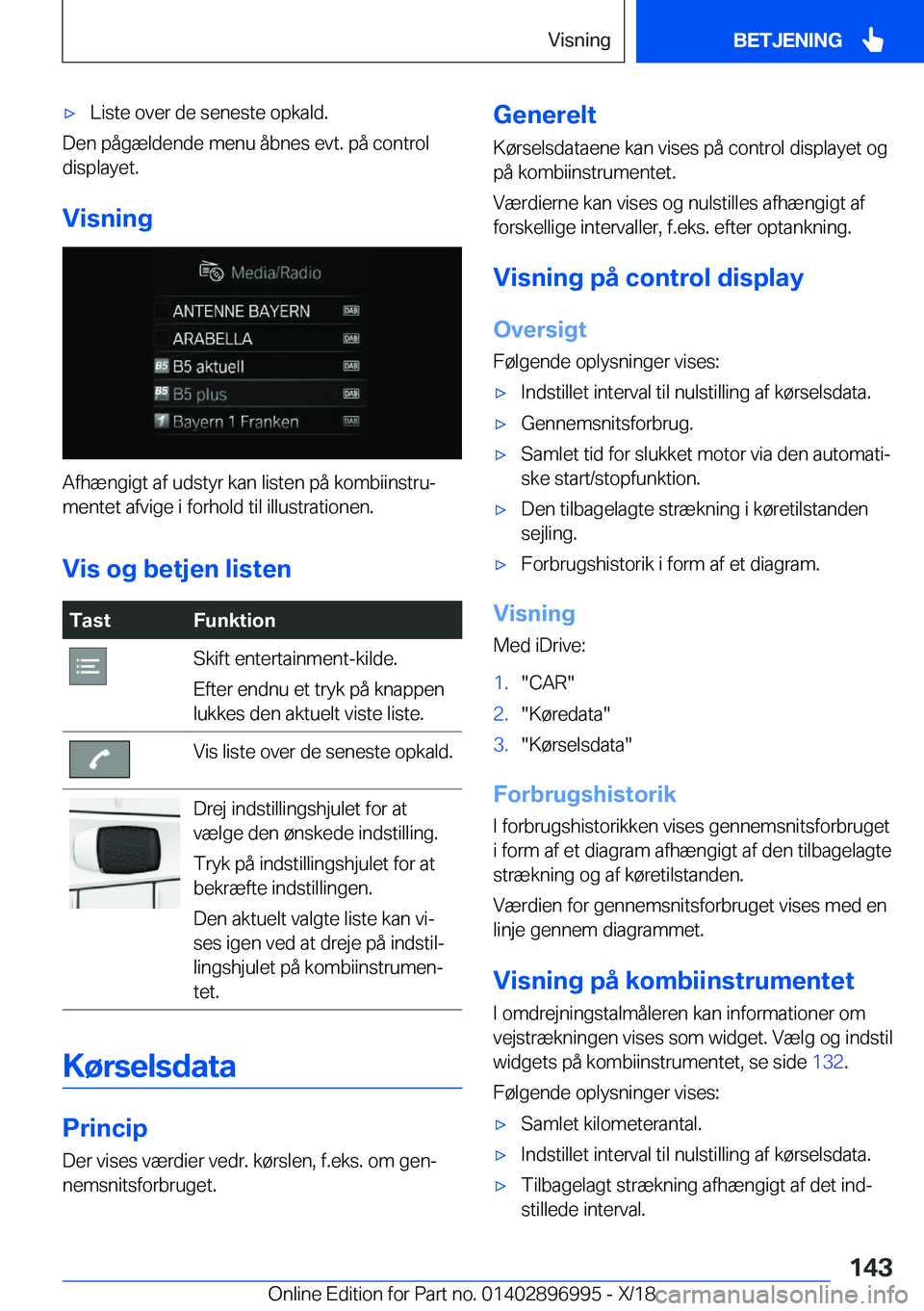 BMW Z4 2019  InstruktionsbØger (in Danish) 'x�L�i�s�t�e��o�v�e�r��d�e��s�e�n�e�s�t�e��o�p�k�a�l�d�.
�D�e�n��p�å�g�æ�l�d�e�n�d�e��m�e�n�u��å�b�n�e�s��e�v�t�.��p�å��c�o�n�t�r�o�l
�d�i�s�p�l�a�y�e�t�.
�V�i�s�n�i�n�g
�A�f�h�æ�n�