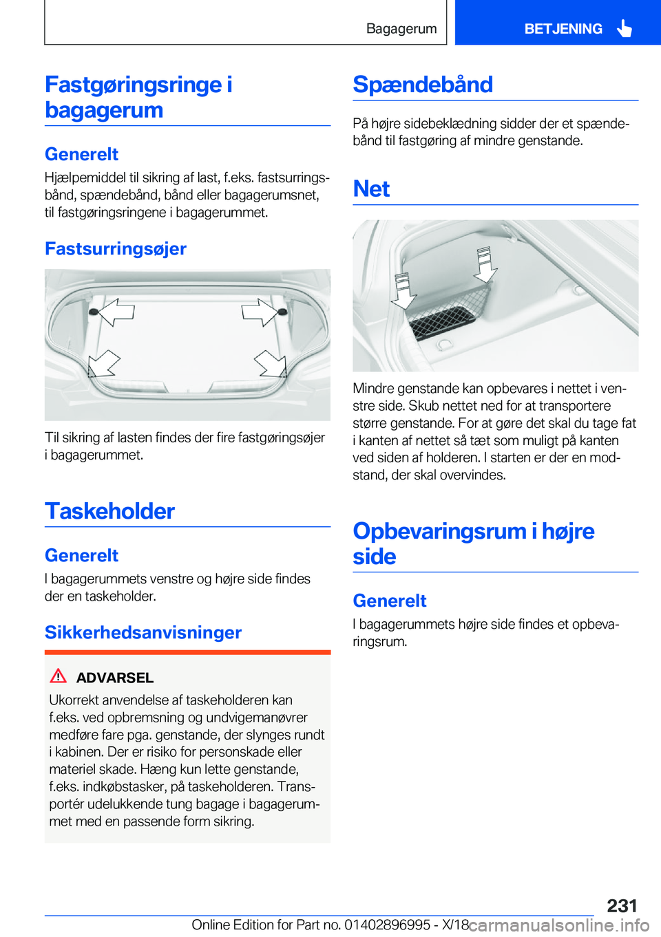 BMW Z4 2019  InstruktionsbØger (in Danish) �F�a�s�t�g�