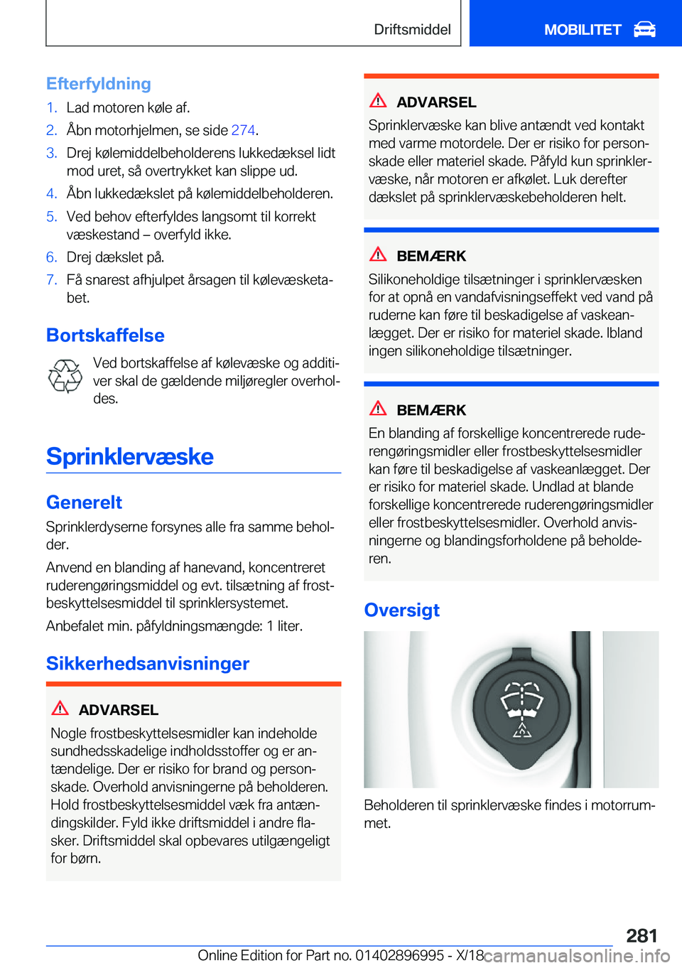 BMW Z4 2019  InstruktionsbØger (in Danish) �E�f�t�e�r�f�y�l�d�n�i�n�g�1�.�L�a�d��m�o�t�o�r�e�n��k�