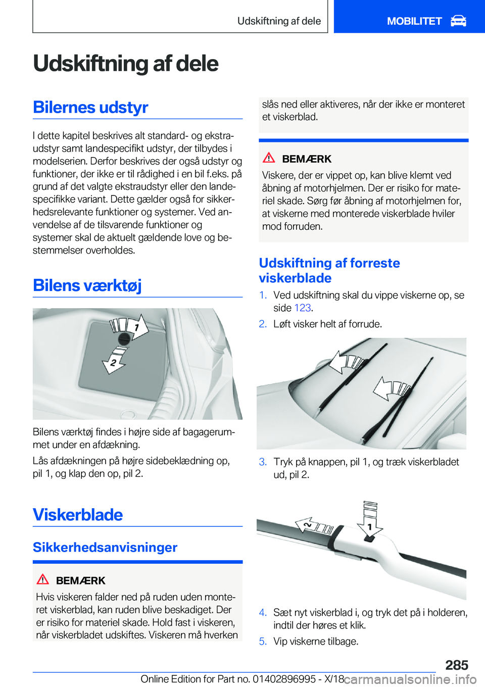 BMW Z4 2019  InstruktionsbØger (in Danish) �U�d�s�k�i�f�t�n�i�n�g��a�f��d�e�l�e�B�i�l�e�r�n�e�s��u�d�s�t�y�r
�I��d�e�t�t�e��k�a�p�i�t�e�l��b�e�s�k�r�i�v�e�s��a�l�t��s�t�a�n�d�a�r�d�-��o�g��e�k�s�t�r�aj
�u�d�s�t�y�r��s�a�m�t��l�a�n