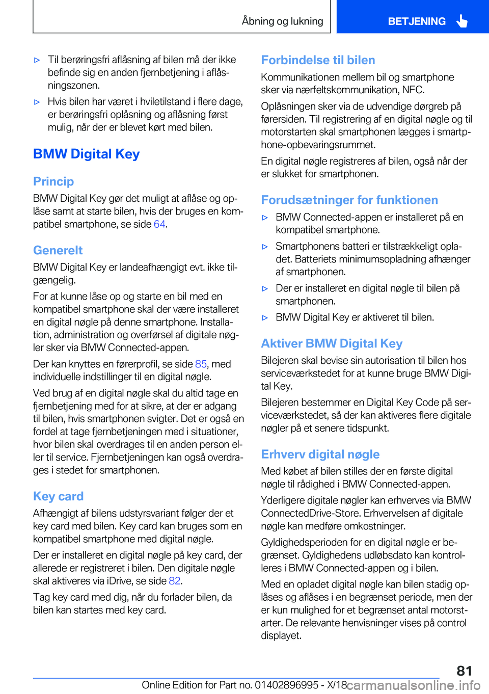 BMW Z4 2019  InstruktionsbØger (in Danish) 'x�T�i�l��b�e�r�
