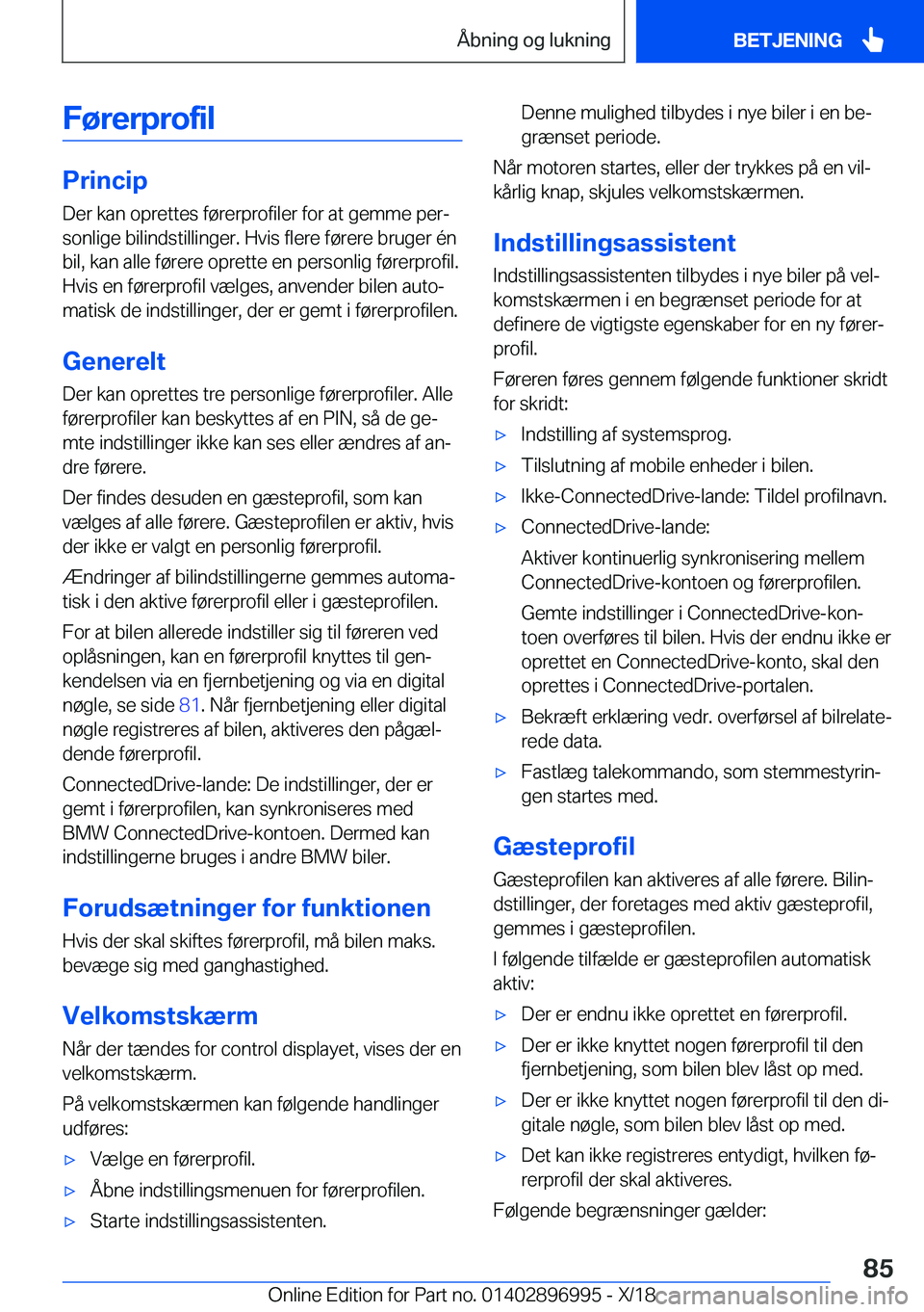 BMW Z4 2019  InstruktionsbØger (in Danish) �F�