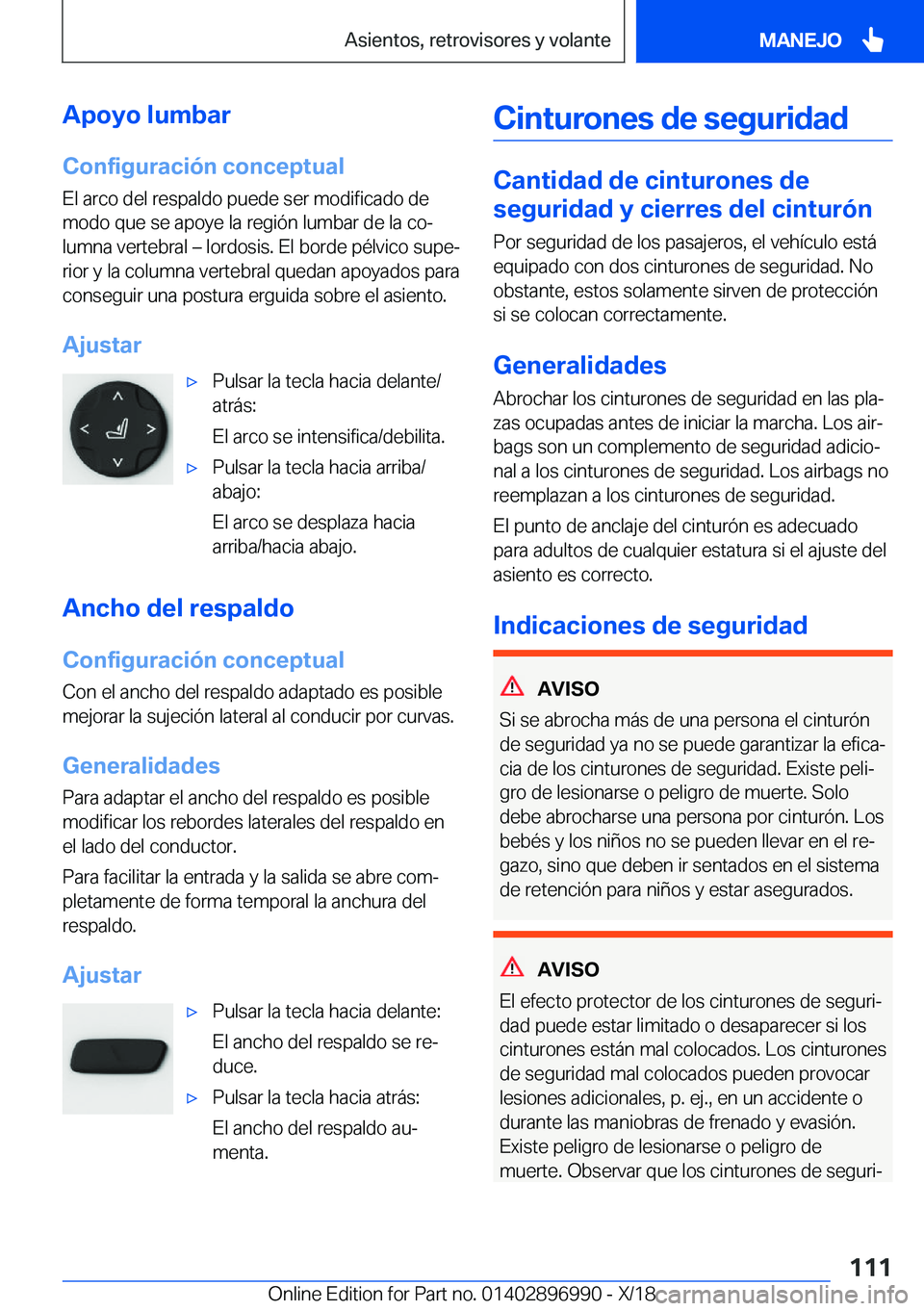 BMW Z4 2019  Manuales de Empleo (in Spanish) �A�p�o�y�o��l�u�m�b�a�r
�C�o�n�f�i�g�u�r�a�c�i�