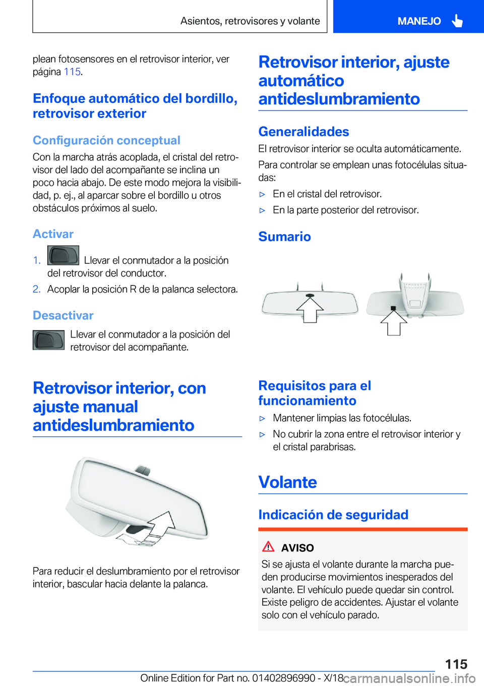 BMW Z4 2019  Manuales de Empleo (in Spanish) �p�l�e�a�n��f�o�t�o�s�e�n�s�o�r�e�s��e�n��e�l��r�e�t�r�o�v�i�s�o�r��i�n�t�e�r�i�o�r�,��v�e�r�p�
