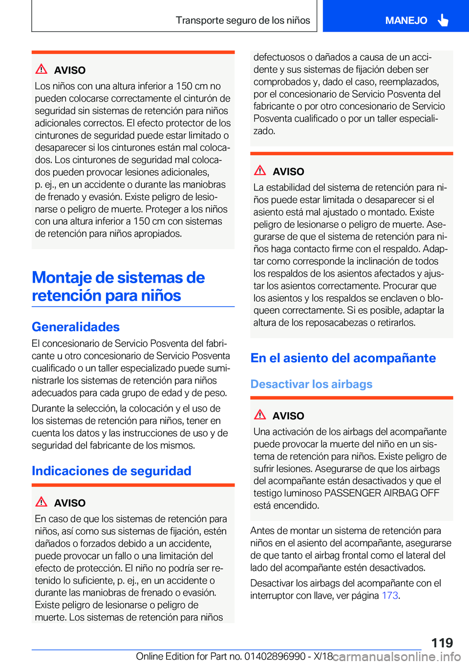 BMW Z4 2019  Manuales de Empleo (in Spanish) �A�V�I�S�O
�L�o�s��n�i�