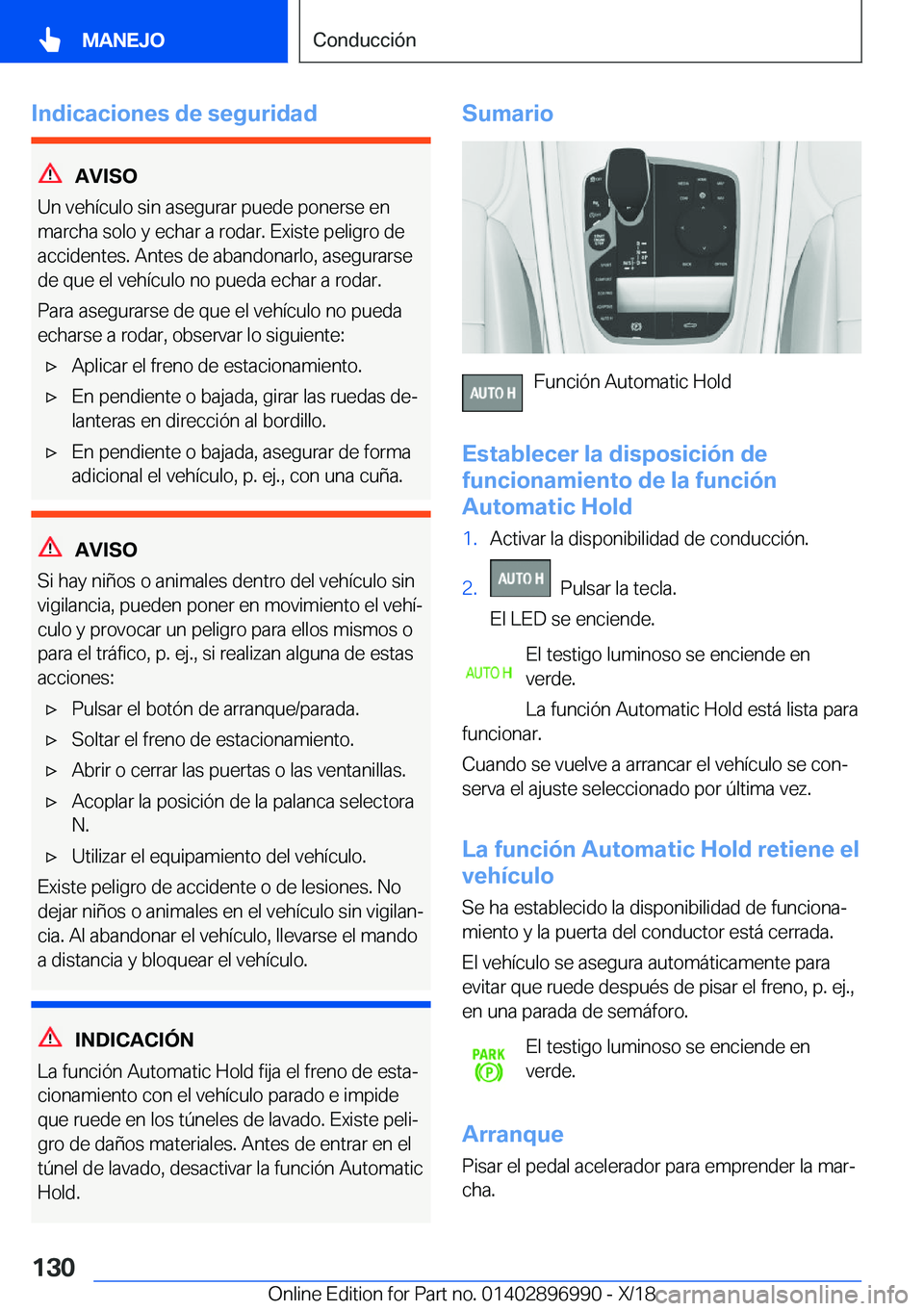 BMW Z4 2019  Manuales de Empleo (in Spanish) �I�n�d�i�c�a�c�i�o�n�e�s��d�e��s�e�g�u�r�i�d�a�d
�A�V�I�S�O
�U�n��v�e�h�