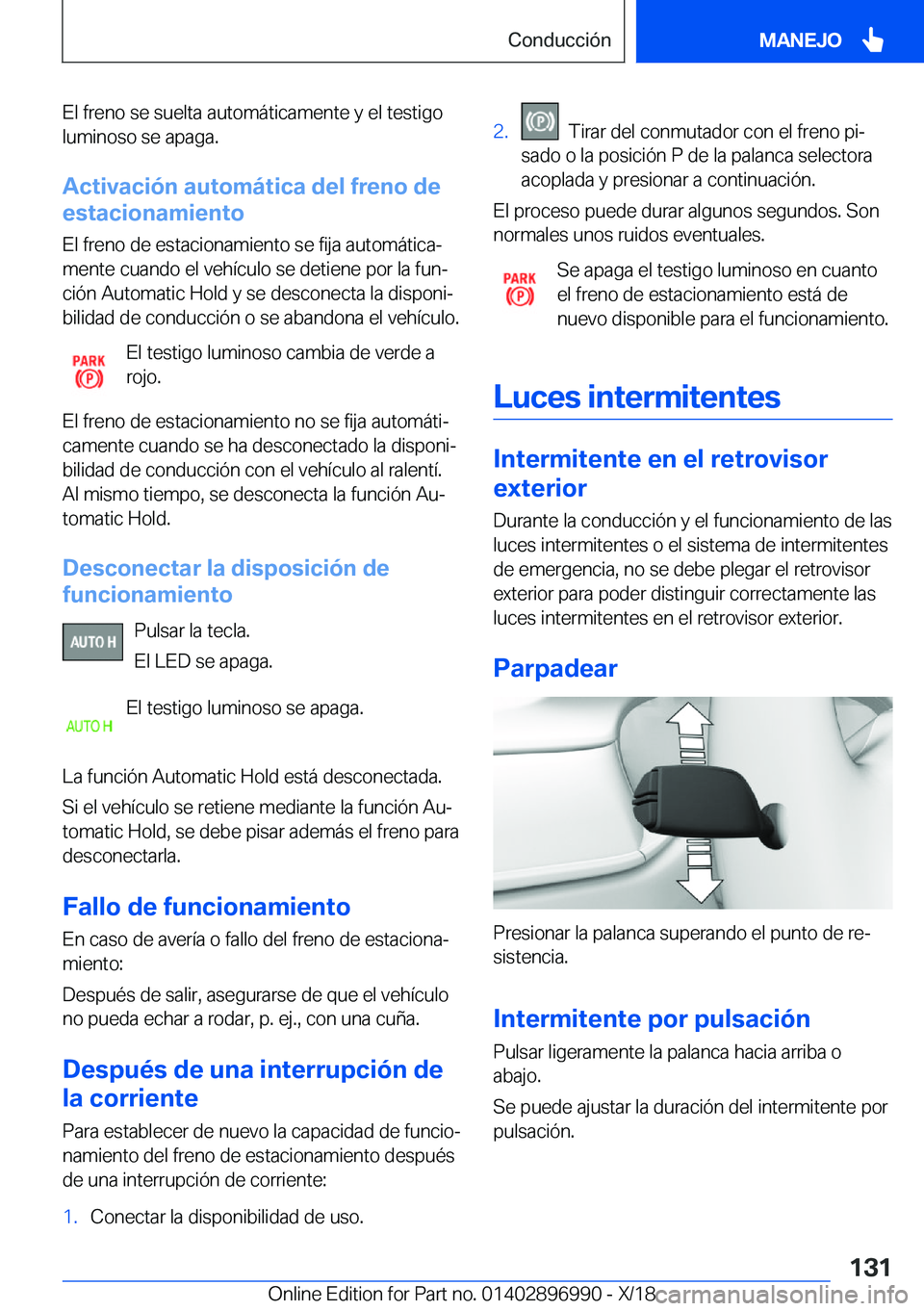 BMW Z4 2019  Manuales de Empleo (in Spanish) �E�l��f�r�e�n�o��s�e��s�u�e�l�t�a��a�u�t�o�m�