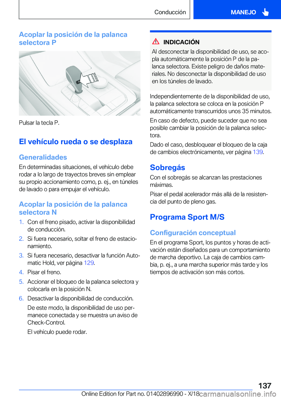 BMW Z4 2019  Manuales de Empleo (in Spanish) �A�c�o�p�l�a�r��l�a��p�o�s�i�c�i�