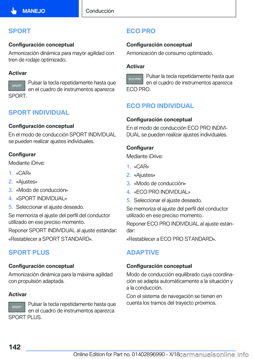 BMW Z4 2019  Manuales de Empleo (in Spanish) �S�P�O�R�T
�C�o�n�f�i�g�u�r�a�c�i�