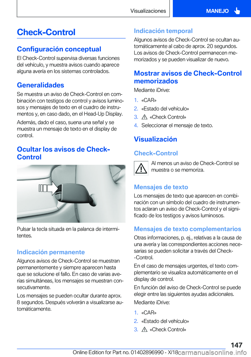 BMW Z4 2019  Manuales de Empleo (in Spanish) �C�h�e�c�k�-�C�o�n�t�r�o�l
�C�o�n�f�i�g�u�r�a�c�i�