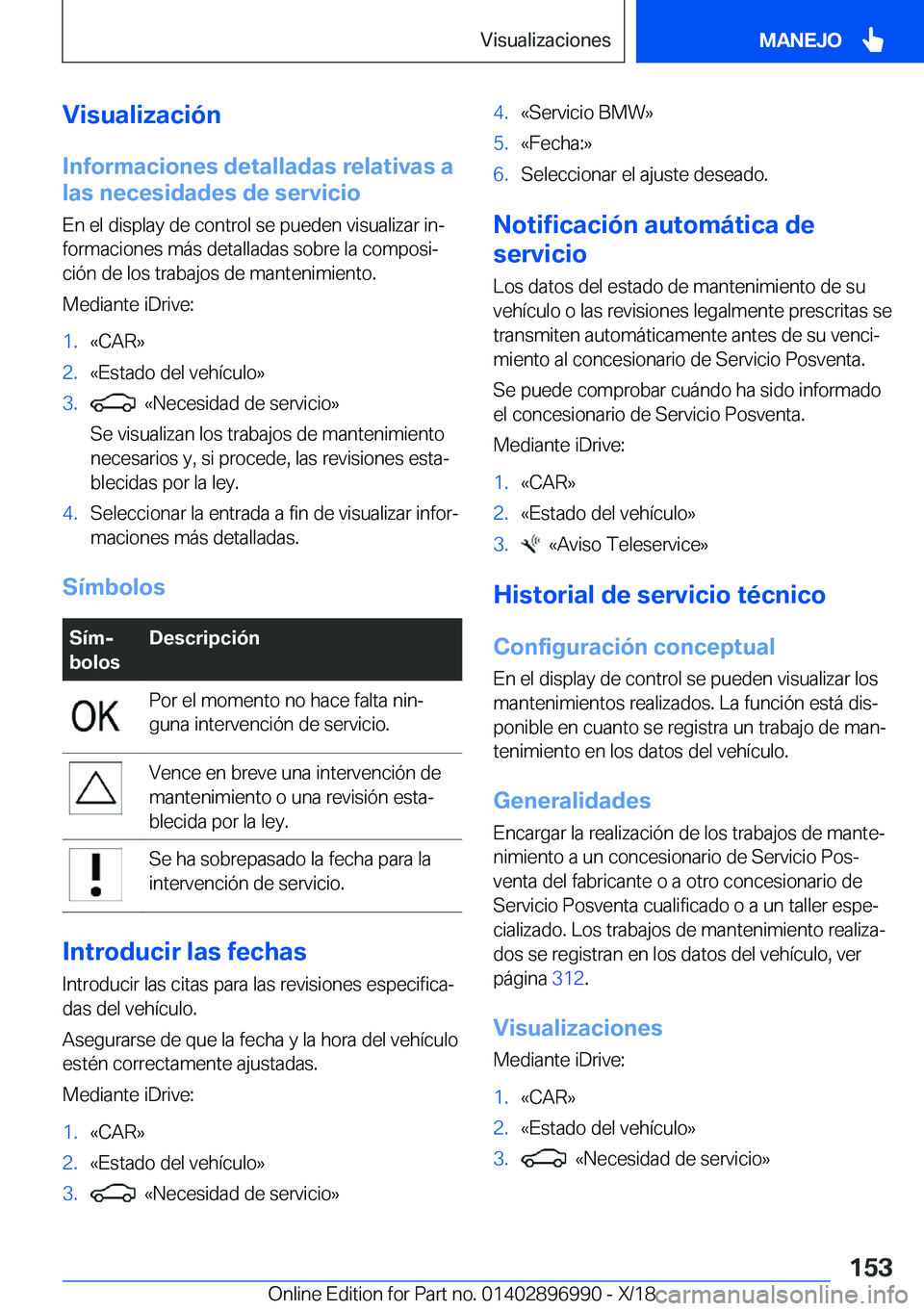 BMW Z4 2019  Manuales de Empleo (in Spanish) �V�i�s�u�a�l�i�z�a�c�i�