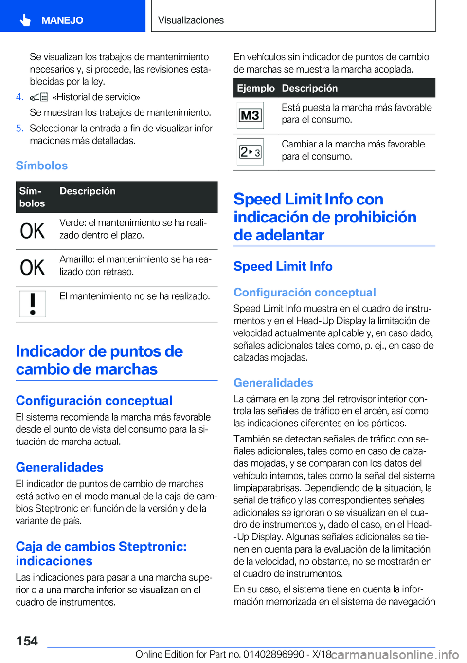 BMW Z4 2019  Manuales de Empleo (in Spanish) �S�e��v�i�s�u�a�l�i�z�a�n��l�o�s��t�r�a�b�a�j�o�s��d�e��m�a�n�t�e�n�i�m�i�e�n�t�o
�n�e�c�e�s�a�r�i�o�s��y�,��s�i��p�r�o�c�e�d�e�,��l�a�s��r�e�v�i�s�i�o�n�e�s��e�s�t�aª
�b�l�e�c�i�d�a�s��