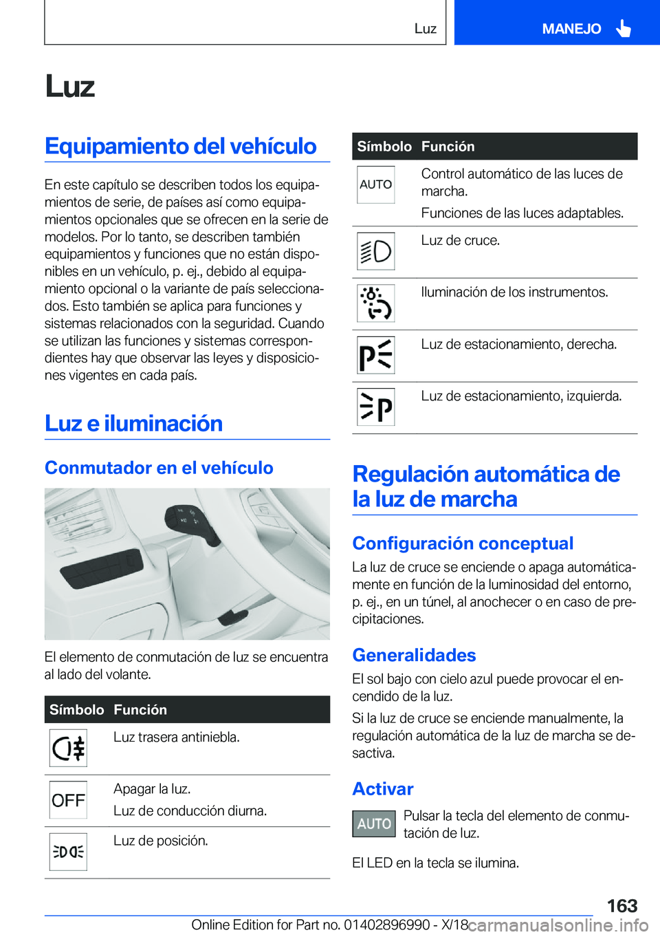 BMW Z4 2019  Manuales de Empleo (in Spanish) �L�u�z�E�q�u�i�p�a�m�i�e�n�t�o��d�e�l��v�e�h�
