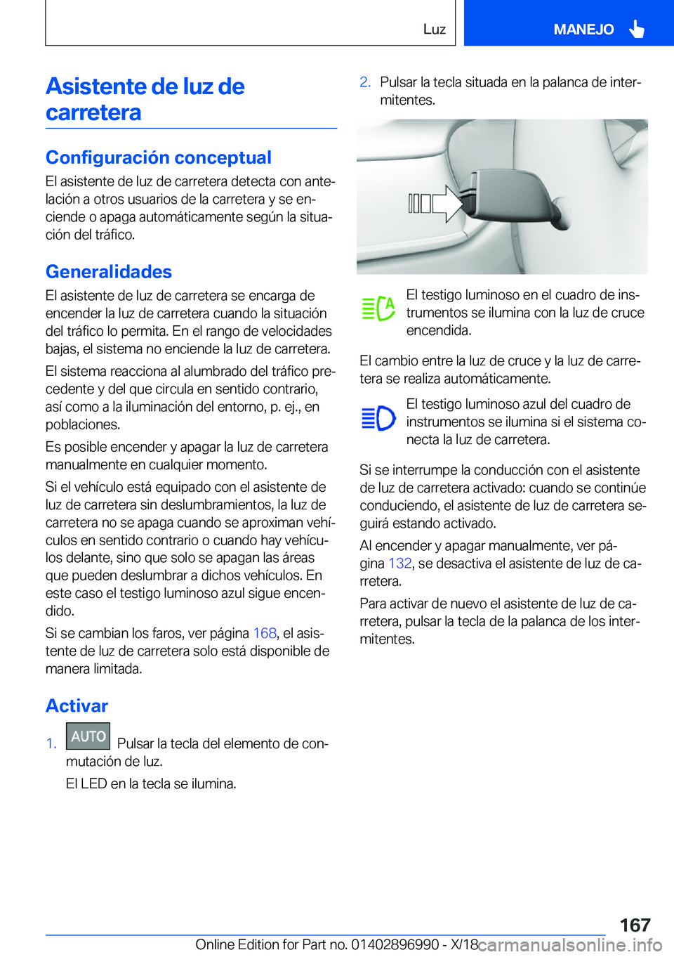 BMW Z4 2019  Manuales de Empleo (in Spanish) �A�s�i�s�t�e�n�t�e��d�e��l�u�z��d�e�c�a�r�r�e�t�e�r�a
�C�o�n�f�i�g�u�r�a�c�i�