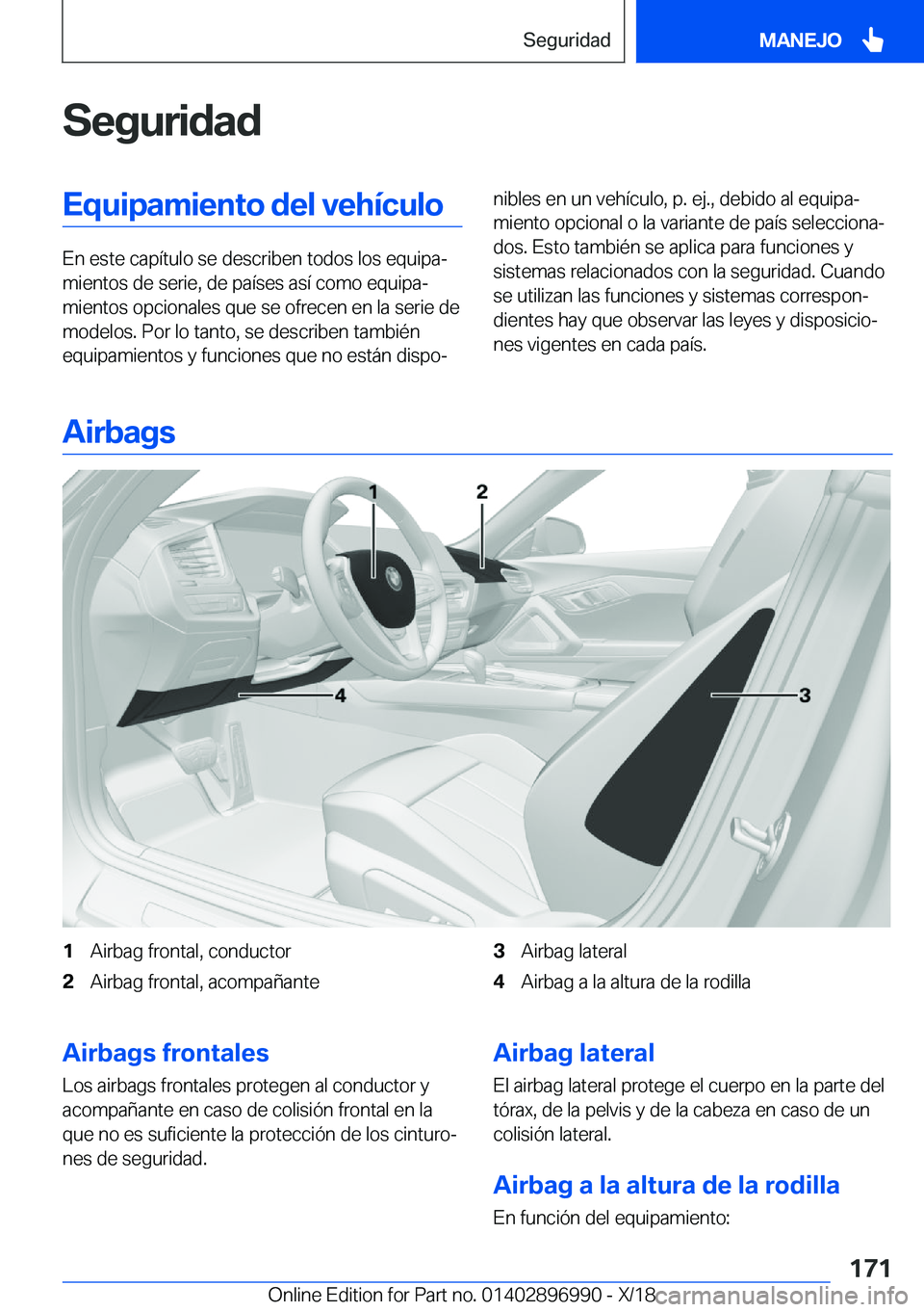 BMW Z4 2019  Manuales de Empleo (in Spanish) �S�e�g�u�r�i�d�a�d�E�q�u�i�p�a�m�i�e�n�t�o��d�e�l��v�e�h�