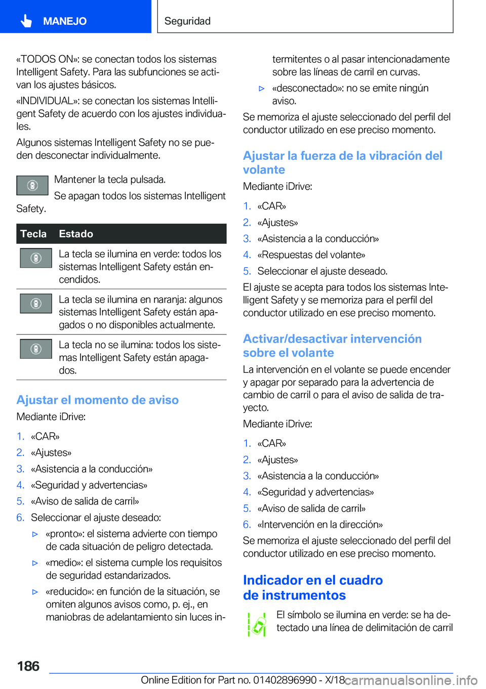 BMW Z4 2019  Manuales de Empleo (in Spanish) �«�T�O�D�O�S��O�N�{�:��s�e��c�o�n�e�c�t�a�n��t�o�d�o�s��l�o�s��s�i�s�t�e�m�a�s
�I�n�t�e�l�l�i�g�e�n�t��S�a�f�e�t�y�.��P�a�r�a��l�a�s��s�u�b�f�u�n�c�i�o�n�e�s��s�e��a�c�t�iª �v�a�n��l�o