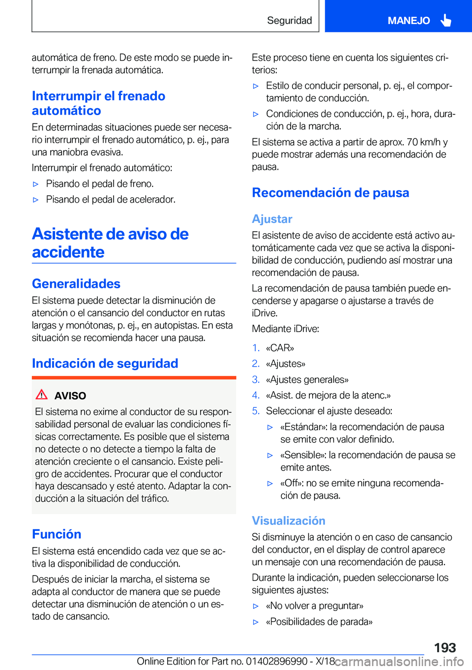 BMW Z4 2019  Manuales de Empleo (in Spanish) �a�u�t�o�m�