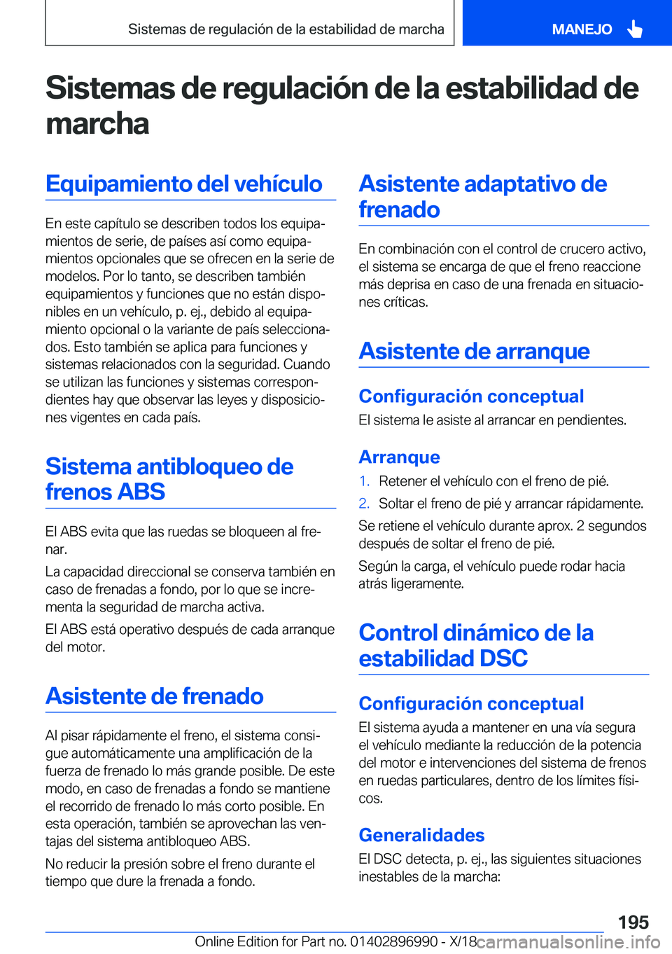 BMW Z4 2019  Manuales de Empleo (in Spanish) �S�i�s�t�e�m�a�s��d�e��r�e�g�u�l�a�c�i�