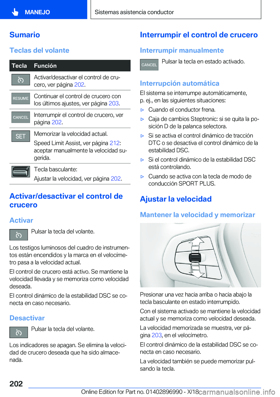 BMW Z4 2019  Manuales de Empleo (in Spanish) �S�u�m�a�r�i�o�T�e�c�l�a�s��d�e�l��v�o�l�a�n�t�e�T�e�c�l�a�F�u�n�c�i�