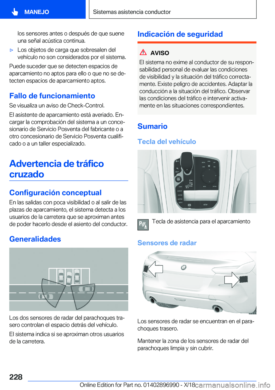 BMW Z4 2019  Manuales de Empleo (in Spanish) �l�o�s��s�e�n�s�o�r�e�s��a�n�t�e�s��o��d�e�s�p�u�