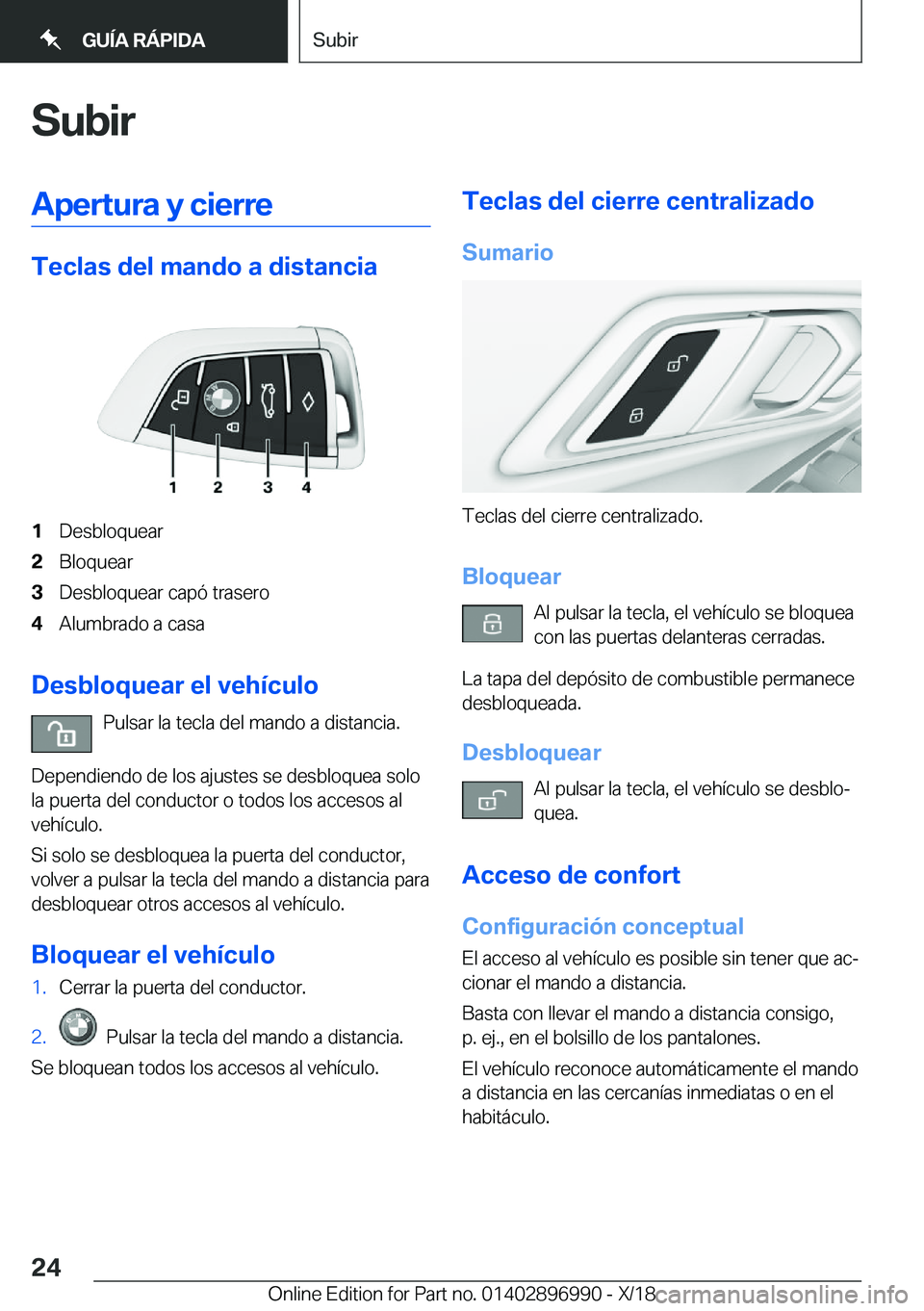 BMW Z4 2019  Manuales de Empleo (in Spanish) �S�u�b�i�r�A�p�e�r�t�u�r�a��y��c�i�e�r�r�e
�T�e�c�l�a�s��d�e�l��m�a�n�d�o��a��d�i�s�t�a�n�c�i�a
�1�D�e�s�b�l�o�q�u�e�a�r�2�B�l�o�q�u�e�a�r�3�D�e�s�b�l�o�q�u�e�a�r��c�a�p�