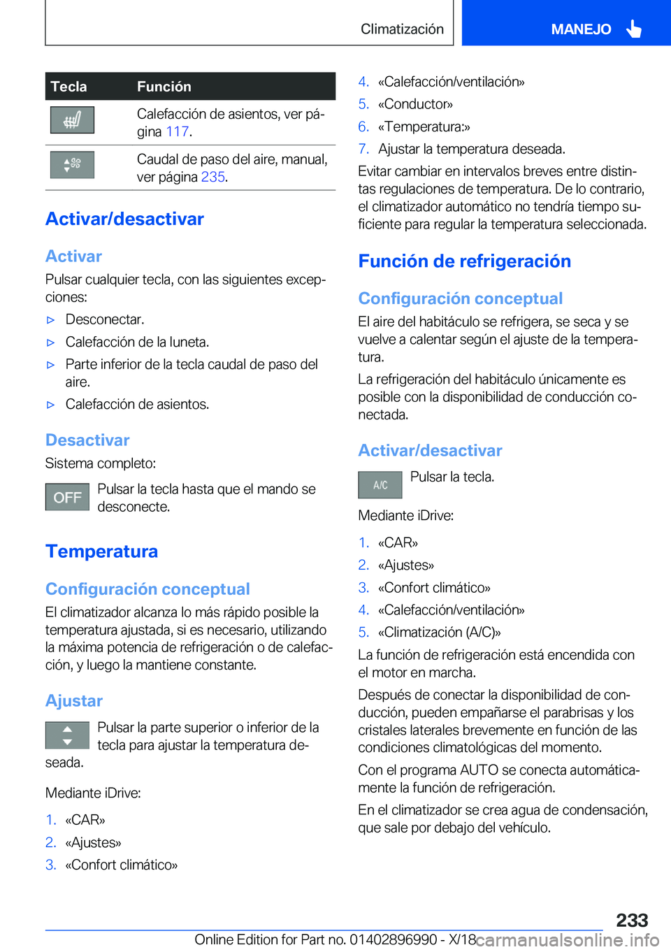 BMW Z4 2019  Manuales de Empleo (in Spanish) �T�e�c�l�a�F�u�n�c�i�
