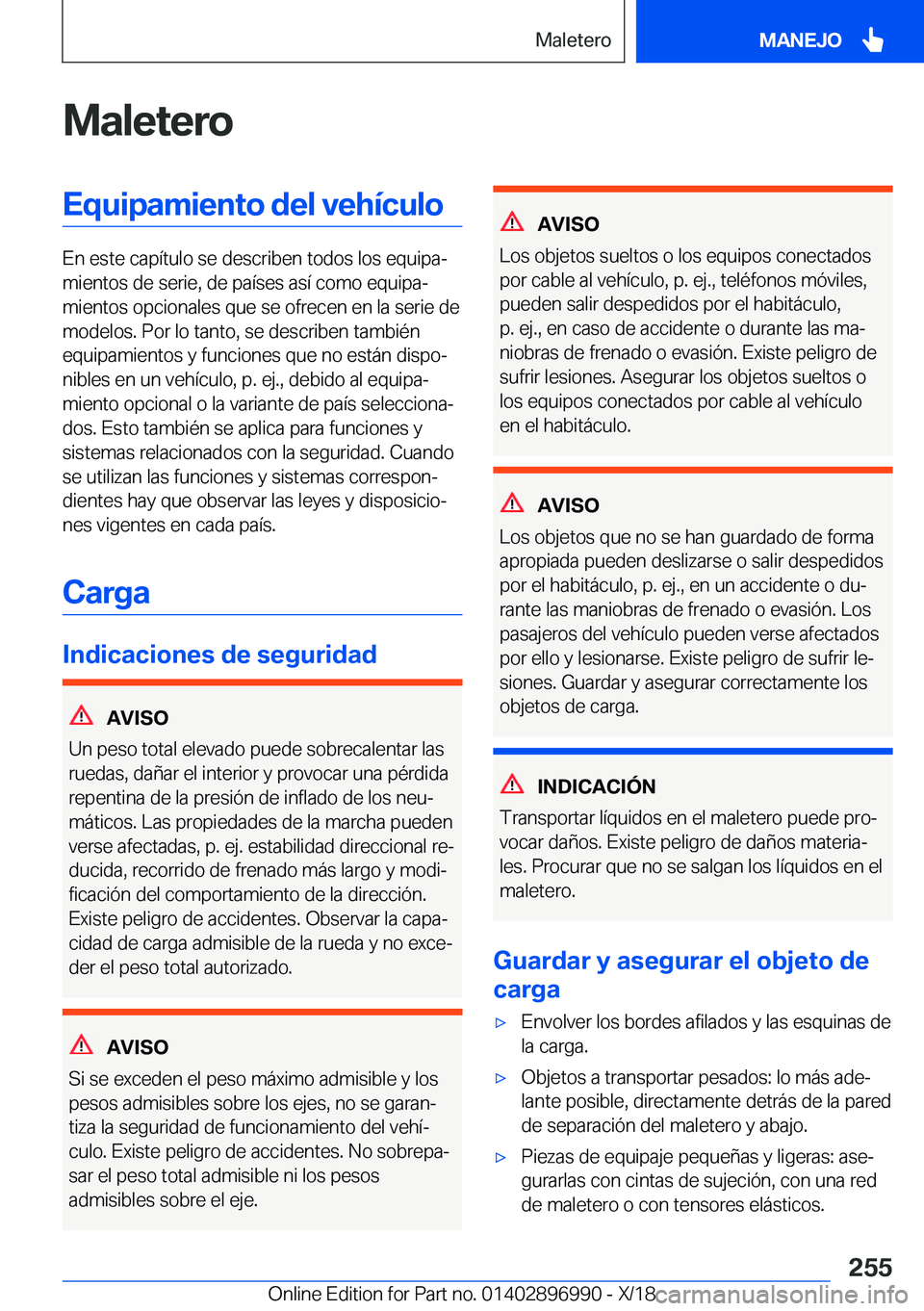 BMW Z4 2019  Manuales de Empleo (in Spanish) �M�a�l�e�t�e�r�o�E�q�u�i�p�a�m�i�e�n�t�o��d�e�l��v�e�h�