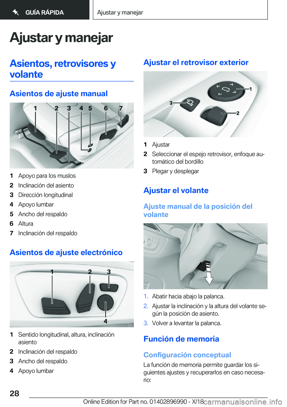 BMW Z4 2019  Manuales de Empleo (in Spanish) �A�j�u�s�t�a�r��y��m�a�n�e�j�a�r�A�s�i�e�n�t�o�s�,��r�e�t�r�o�v�i�s�o�r�e�s��y
�v�o�l�a�n�t�e
�A�s�i�e�n�t�o�s��d�e��a�j�u�s�t�e��m�a�n�u�a�l
�1�A�p�o�y�o��p�a�r�a��l�o�s��m�u�s�l�o�s�2�I�n�