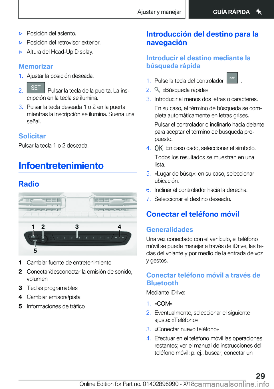BMW Z4 2019  Manuales de Empleo (in Spanish) x�P�o�s�i�c�i�