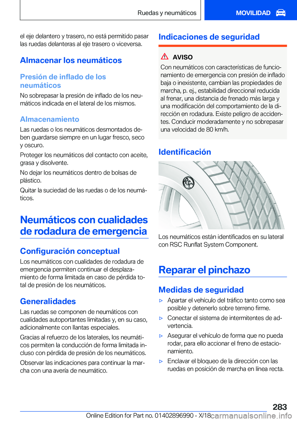 BMW Z4 2019  Manuales de Empleo (in Spanish) �e�l��e�j�e��d�e�l�a�n�t�e�r�o��y��t�r�a�s�e�r�o�,��n�o��e�s�t�
