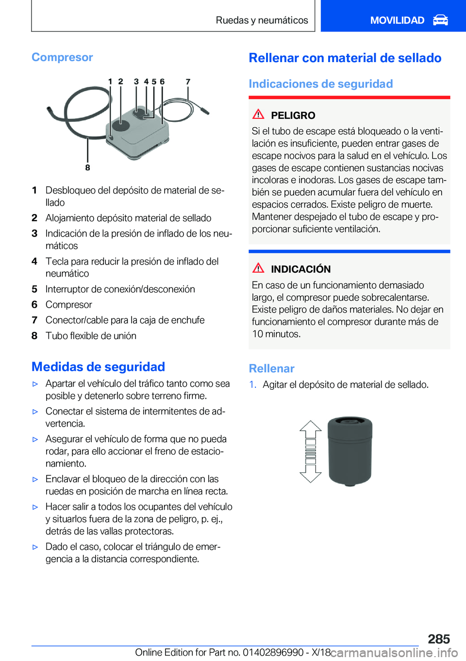 BMW Z4 2019  Manuales de Empleo (in Spanish) �C�o�m�p�r�e�s�o�r�1�D�e�s�b�l�o�q�u�e�o��d�e�l��d�e�p�