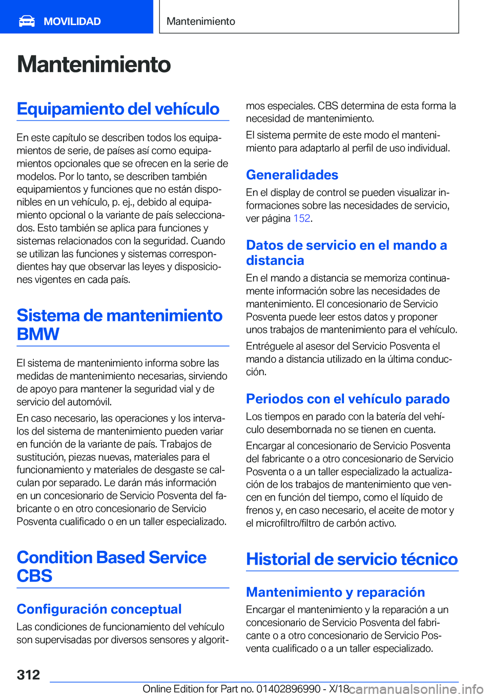 BMW Z4 2019  Manuales de Empleo (in Spanish) �M�a�n�t�e�n�i�m�i�e�n�t�o�E�q�u�i�p�a�m�i�e�n�t�o��d�e�l��v�e�h�
