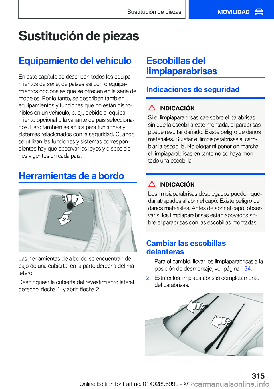 BMW Z4 2019  Manuales de Empleo (in Spanish) �S�u�s�t�i�t�u�c�i�