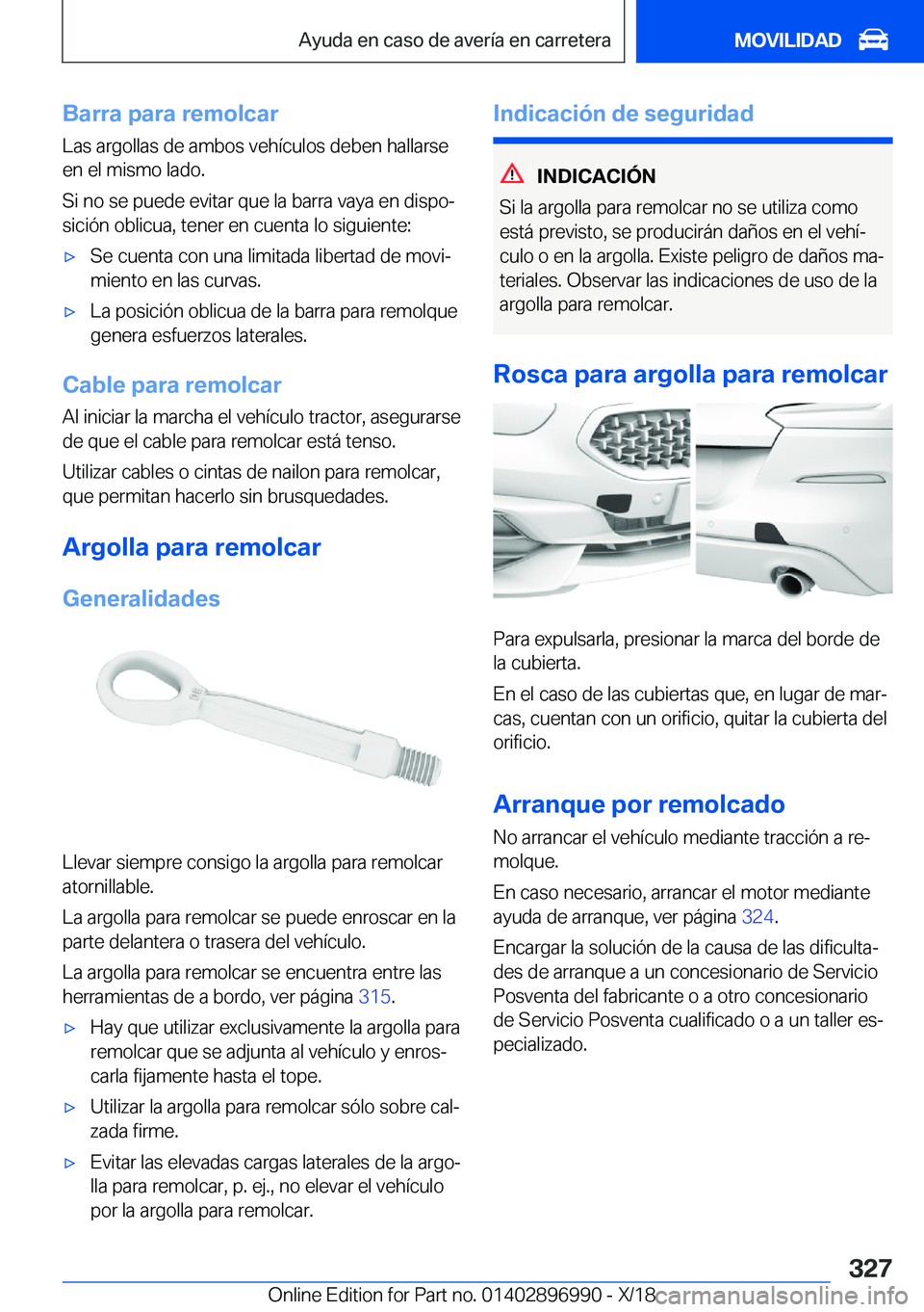 BMW Z4 2019  Manuales de Empleo (in Spanish) �B�a�r�r�a��p�a�r�a��r�e�m�o�l�c�a�r�L�a�s��a�r�g�o�l�l�a�s��d�e��a�m�b�o�s��v�e�h�