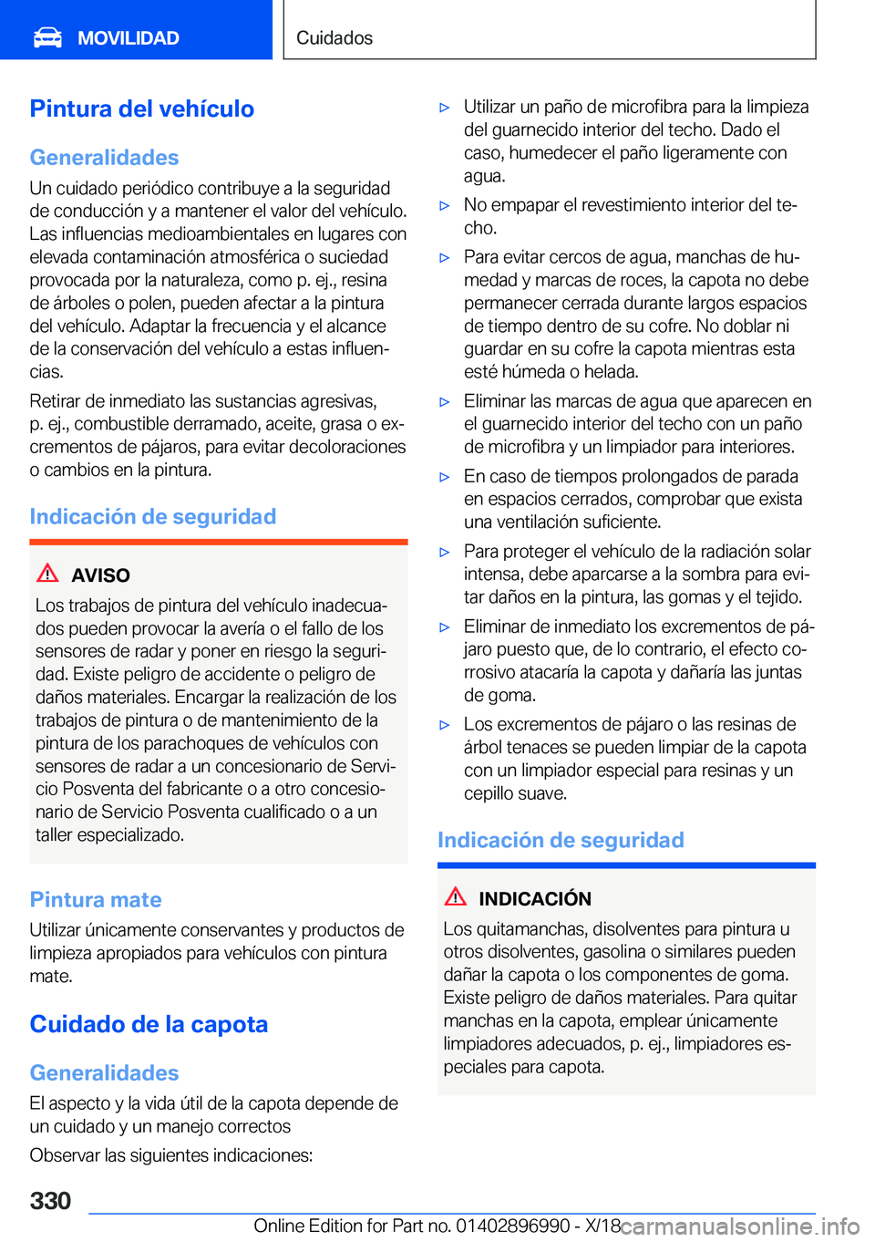 BMW Z4 2019  Manuales de Empleo (in Spanish) �P�i�n�t�u�r�a��d�e�l��v�e�h�