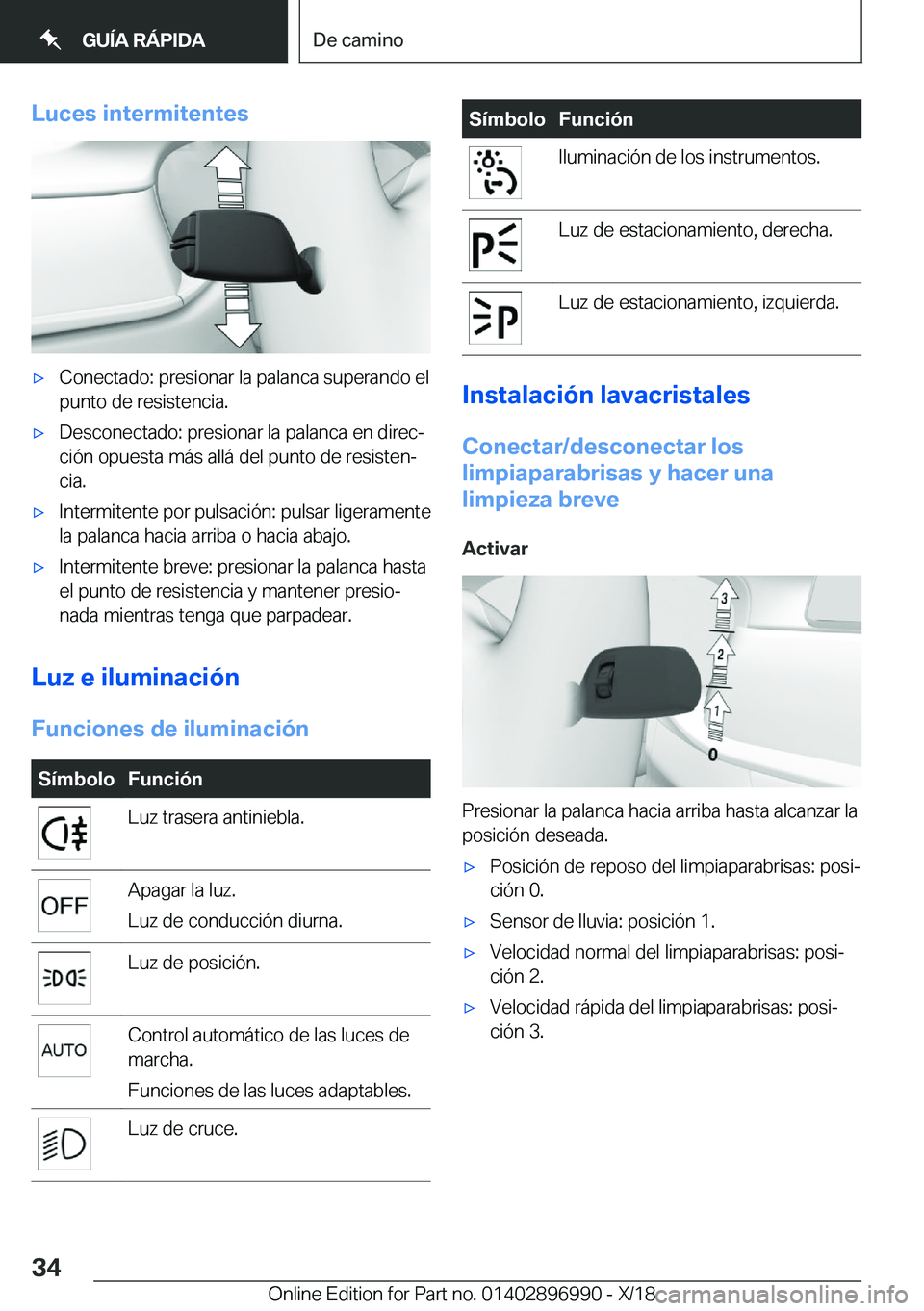 BMW Z4 2019  Manuales de Empleo (in Spanish) �L�u�c�e�s��i�n�t�e�r�m�i�t�e�n�t�e�sx�C�o�n�e�c�t�a�d�o�:��p�r�e�s�i�o�n�a�r��l�a��p�a�l�a�n�c�a��s�u�p�e�r�a�n�d�o��e�l
�p�u�n�t�o��d�e��r�e�s�i�s�t�e�n�c�i�a�.x�D�e�s�c�o�n�e�c�t�a�d�o�:�